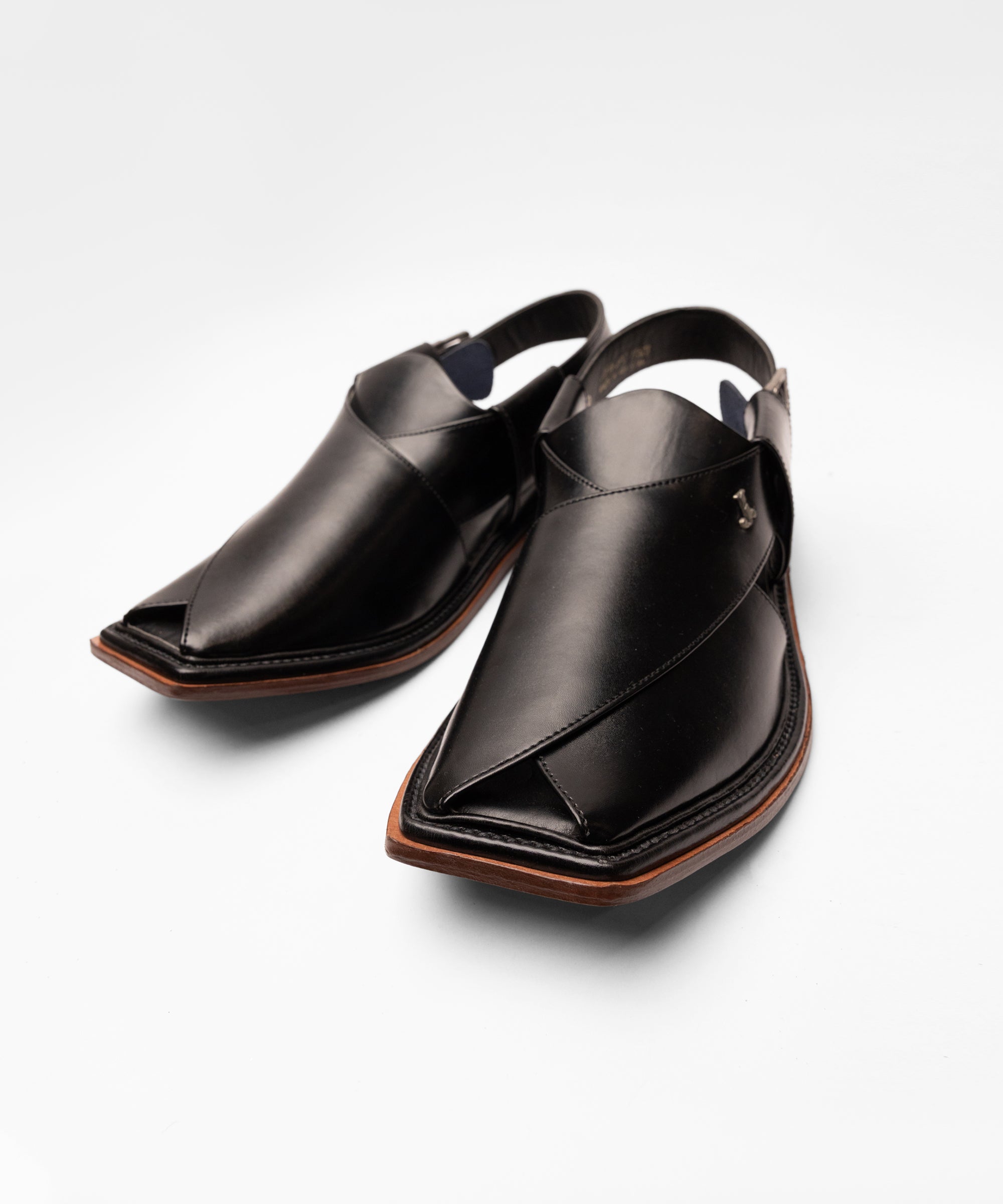 SHINY BLACK PLAIN PESHAWARI SANDALS