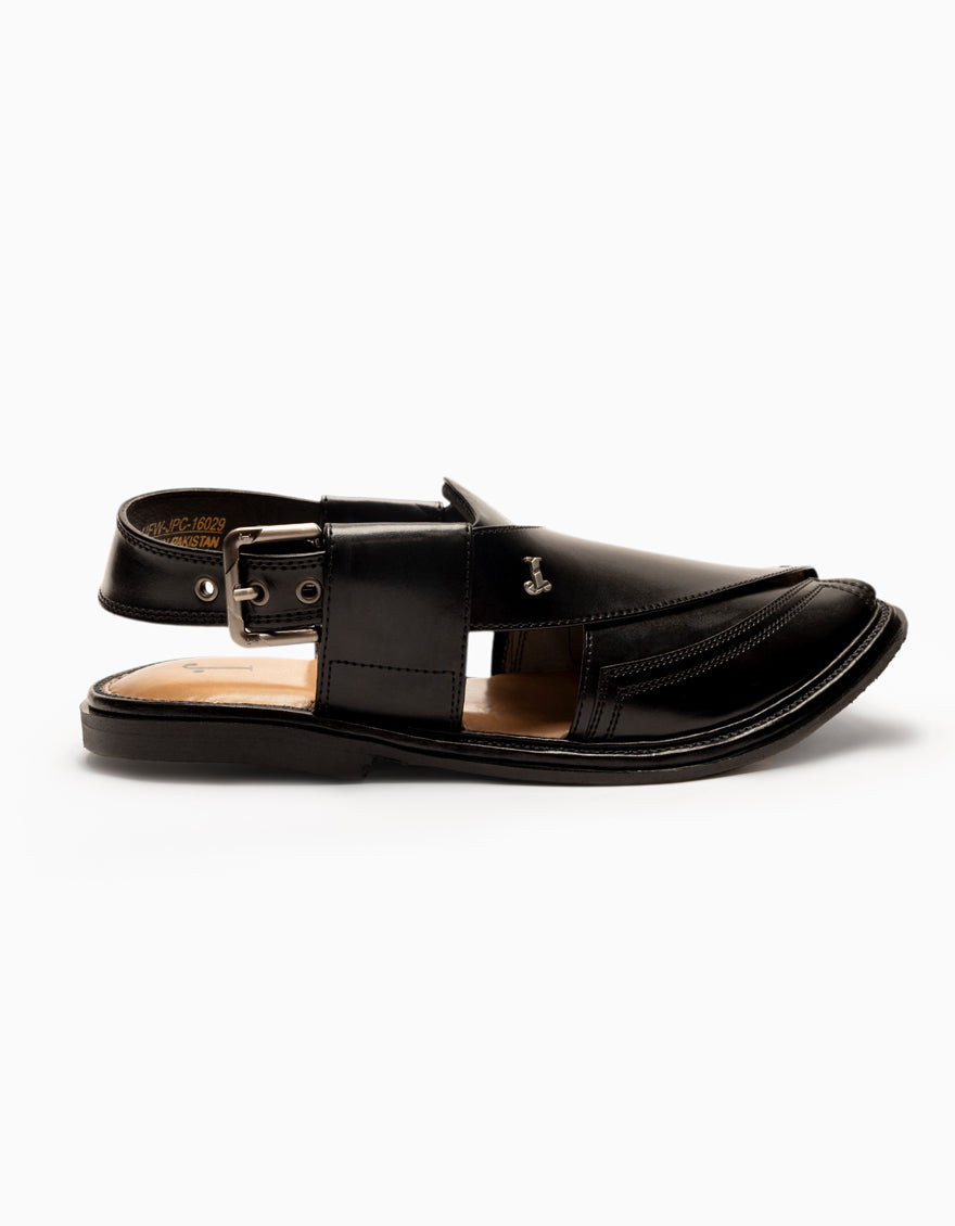 Shiny Black Plain Peshawari Sandals