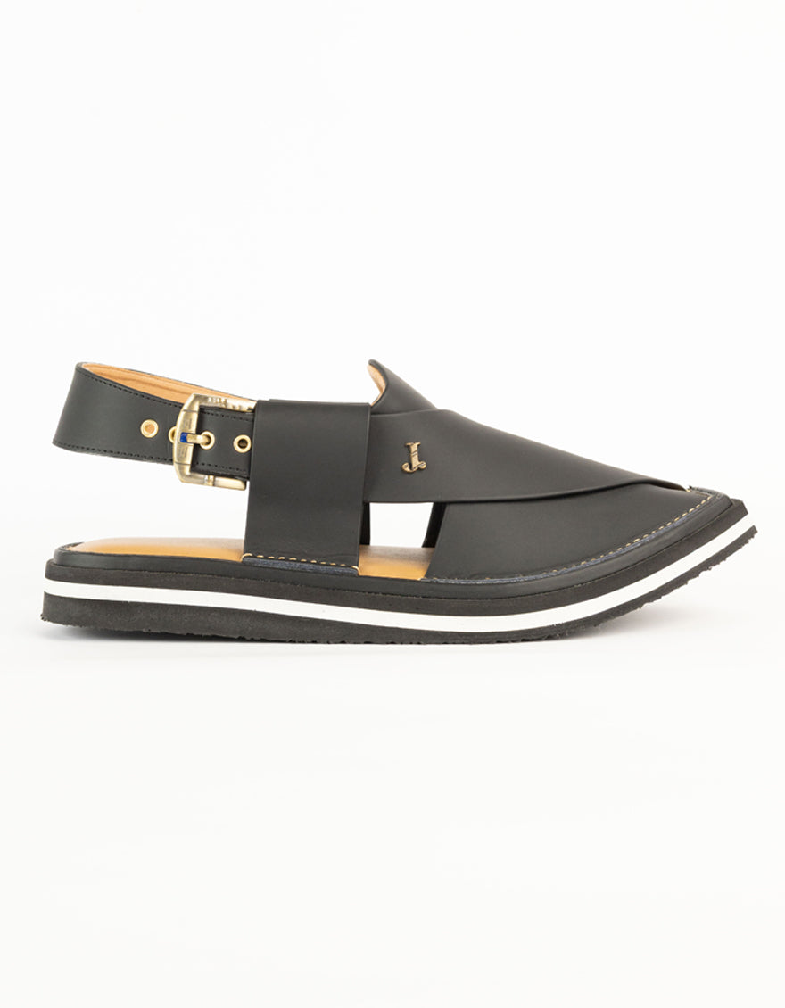 MATT BLACK PLAIN PESHAWARI SANDALS