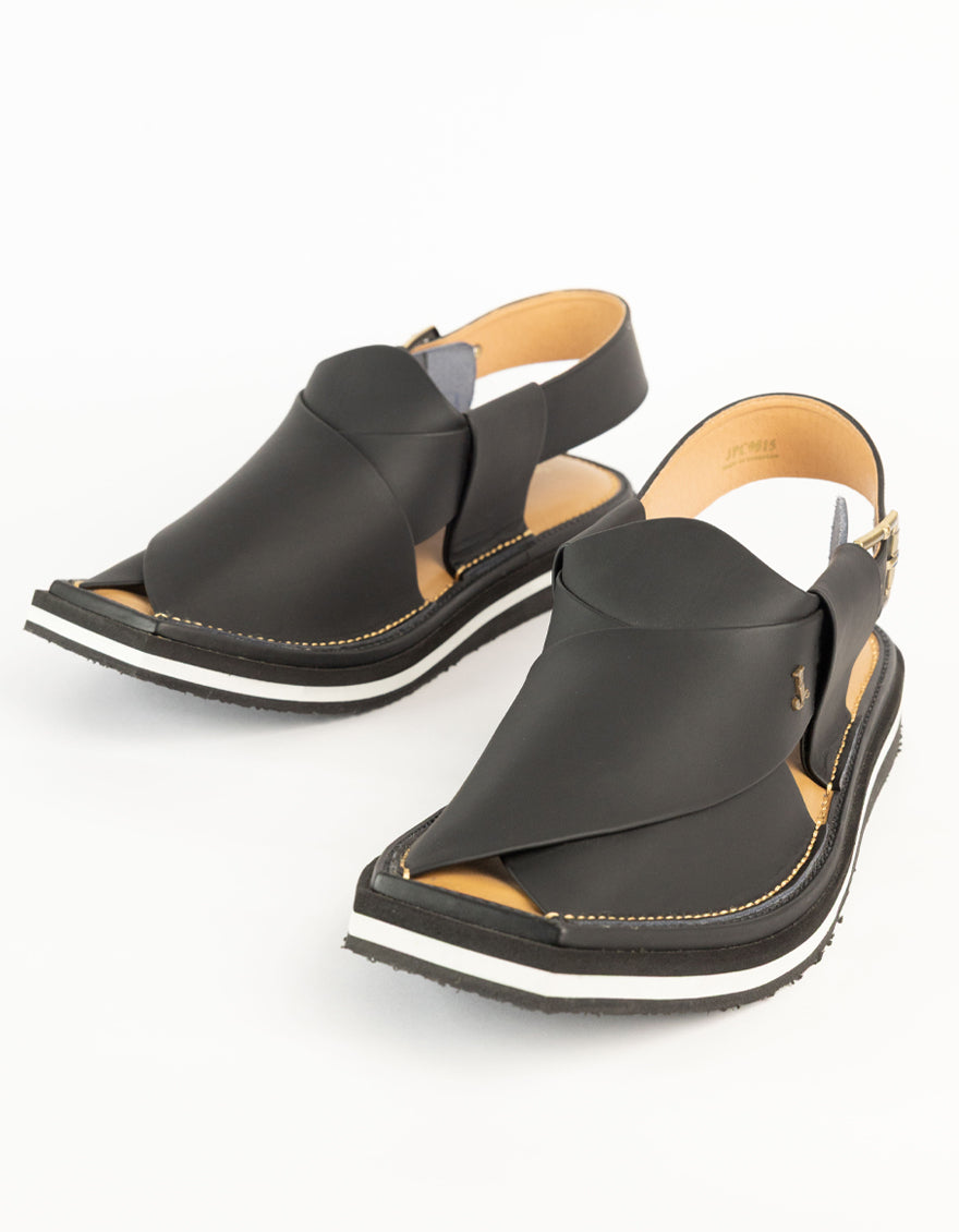 MATT BLACK PLAIN PESHAWARI SANDALS