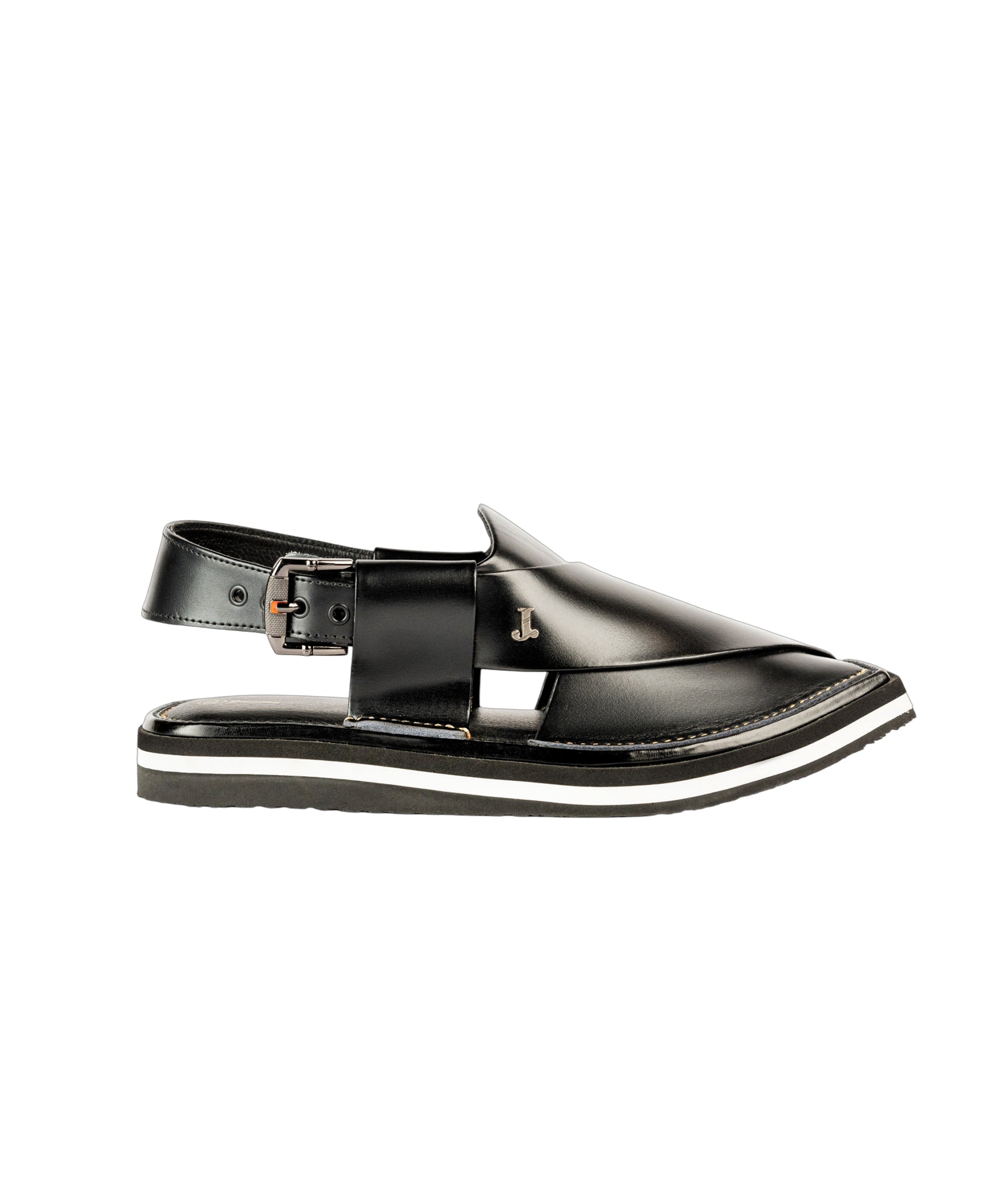 SHINY BLACK PLAIN PESHAWARI SANDALS