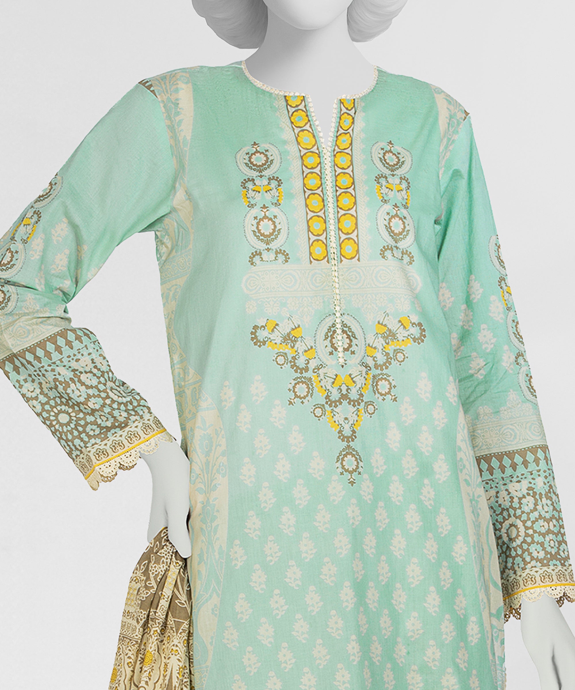 Green Unstitched 3Pc