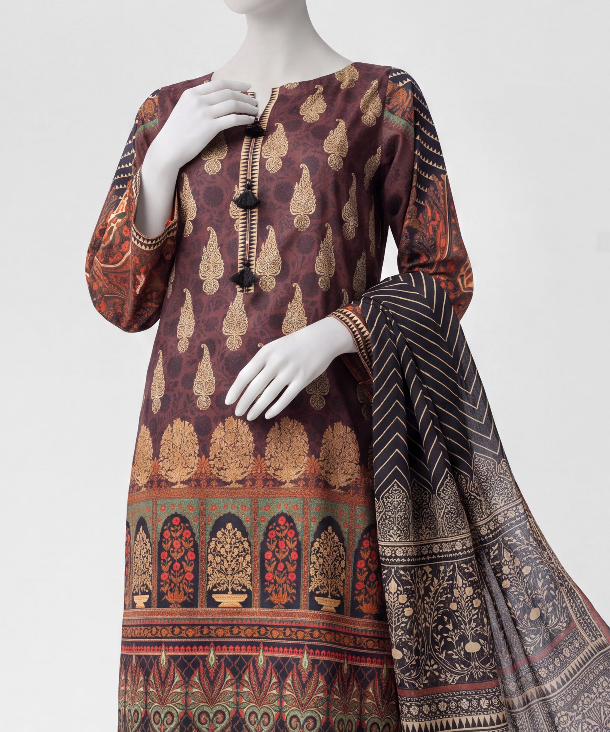 Brown Unstitched 3Pc