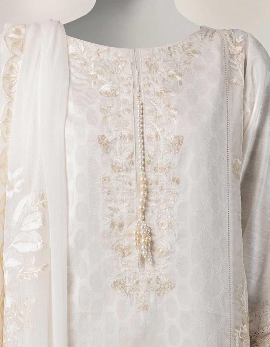 WHITE JACQUARD EMBROIDERED 3PC STITCHED