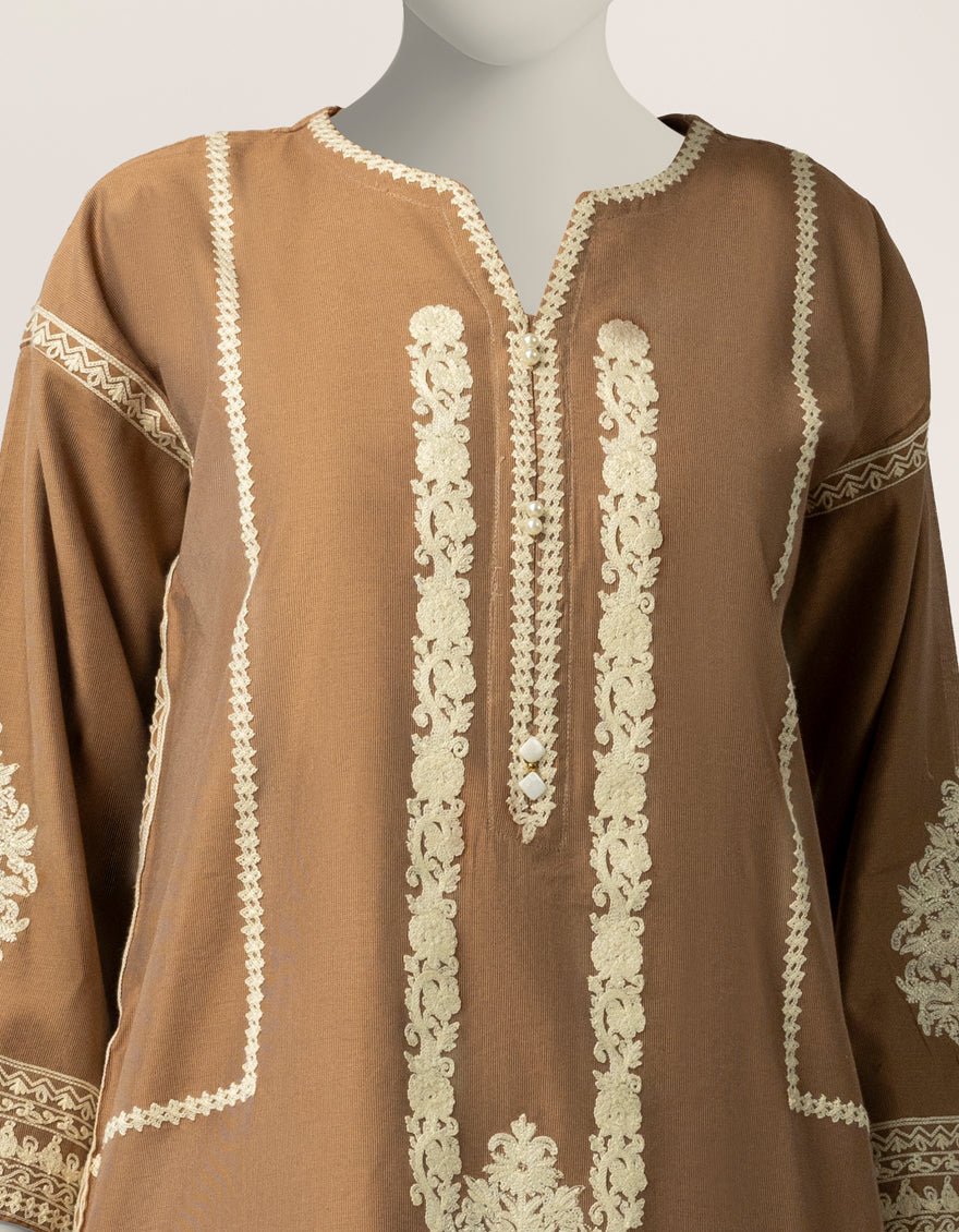 BROWN COTTON NET EMBROIDERED FORMAL CO-ORD SET