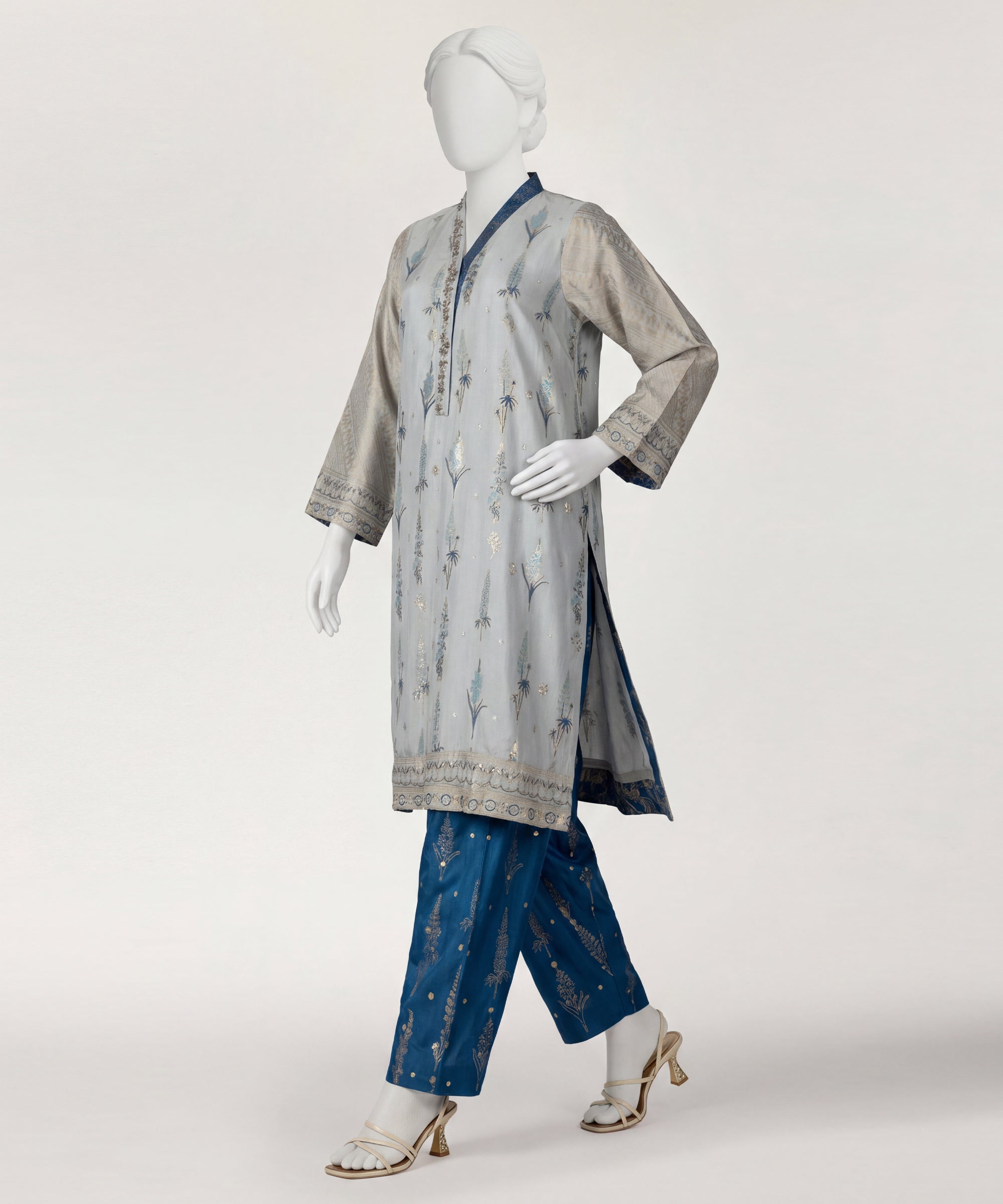 Light Blue Raw Silk Embroidered Co-Ord Set