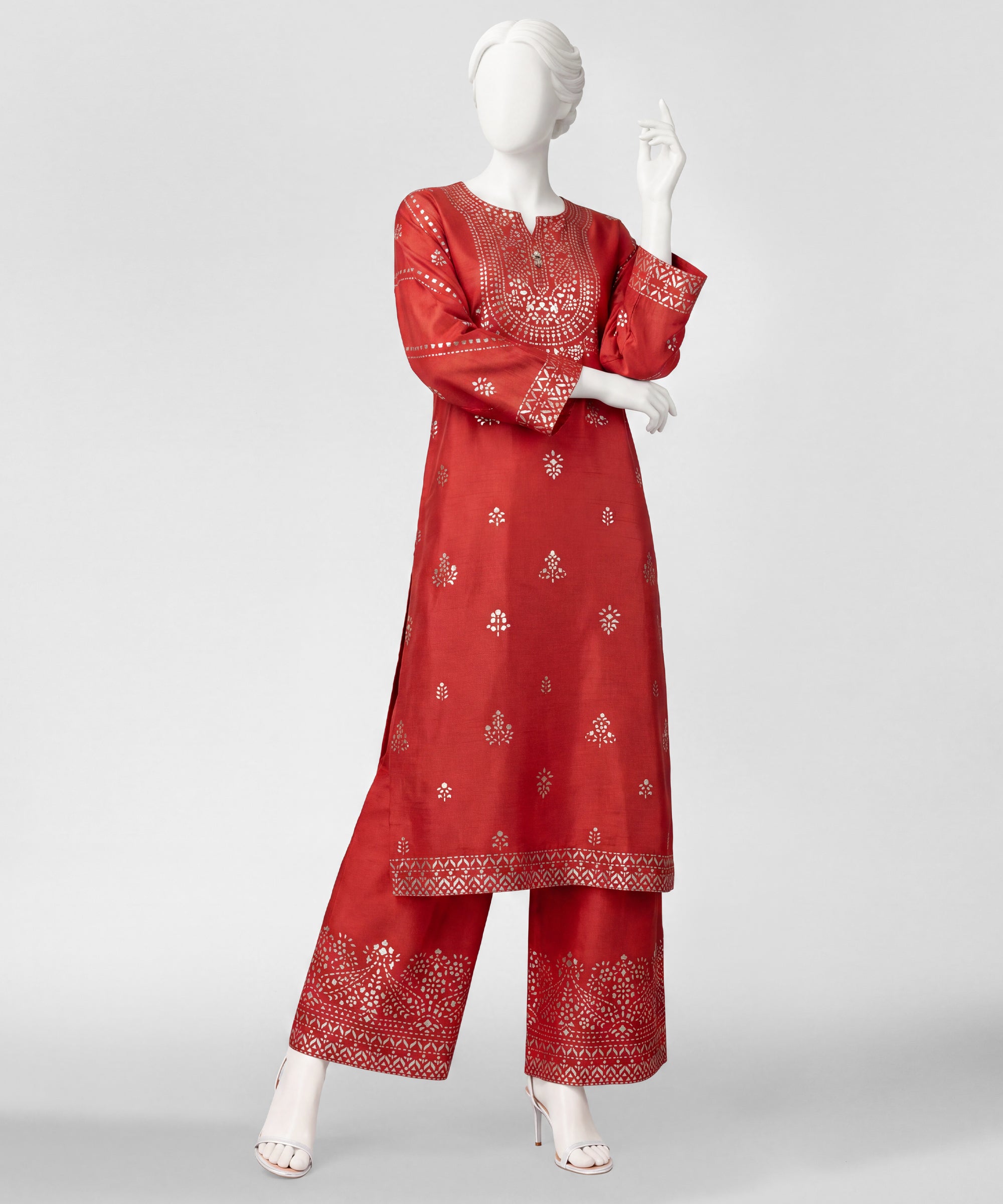 Red Raw Silk Embroidered Co-Ord Set