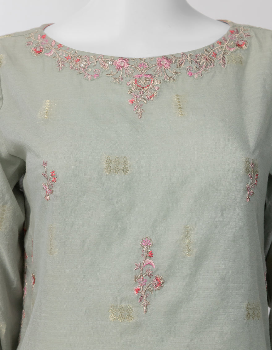 LIGHT BLUE COTTON EMBROIDERED STITCHED 3PC