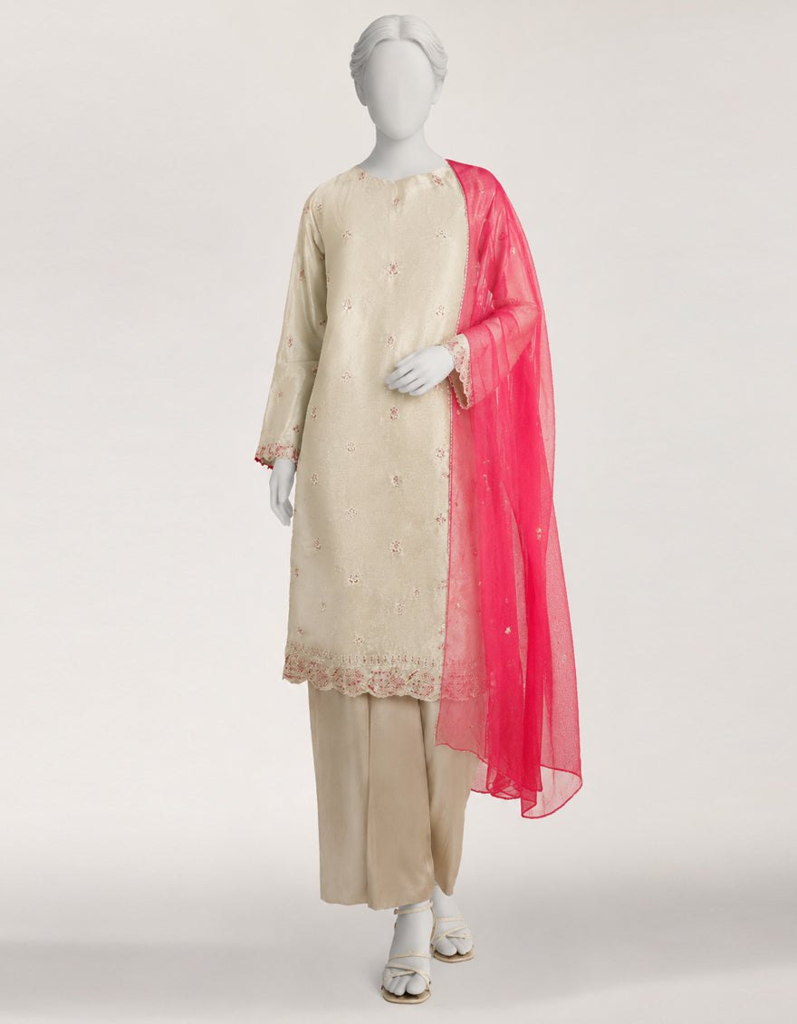 SILVER EMBROIDERED STITCHED 3PC