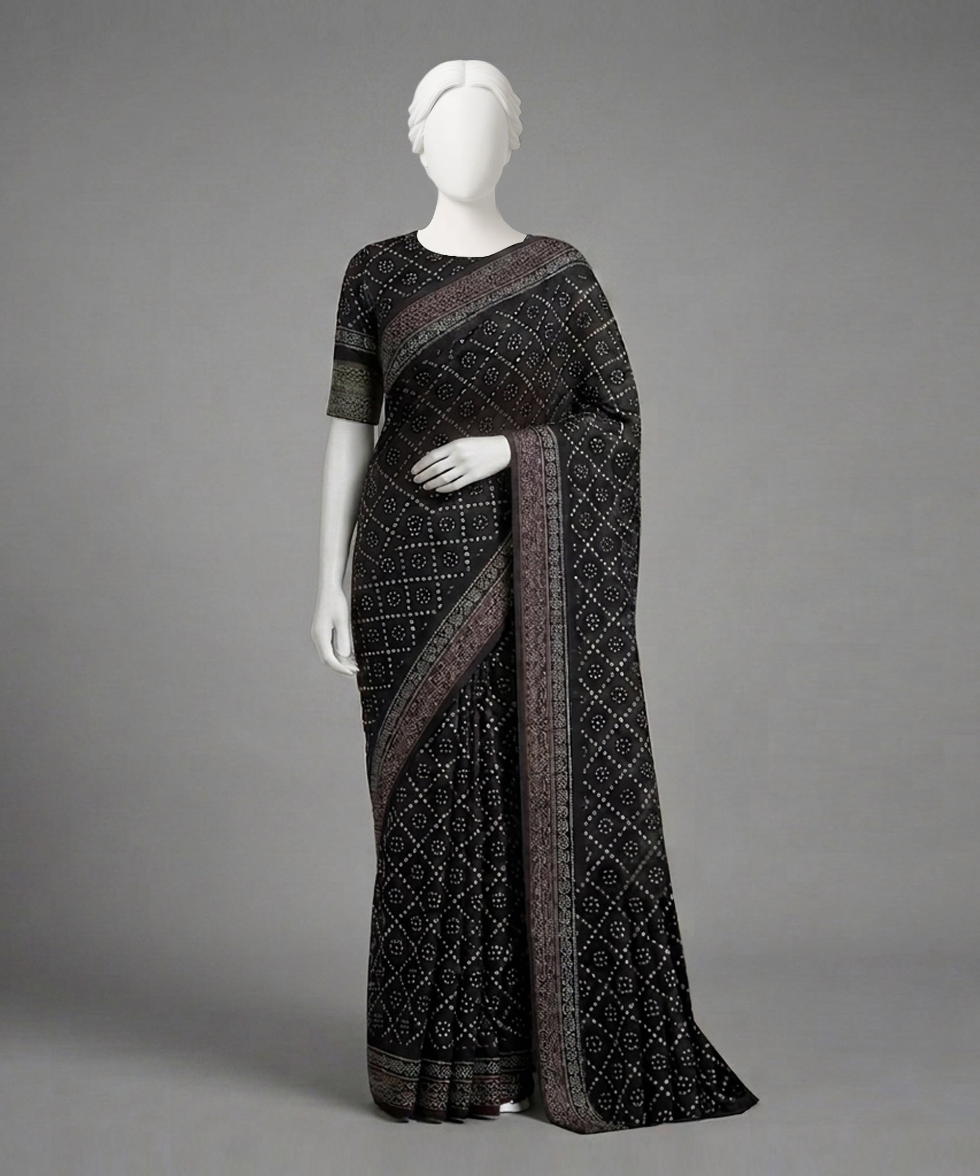 BLACK LAWN STITCHED SAREE