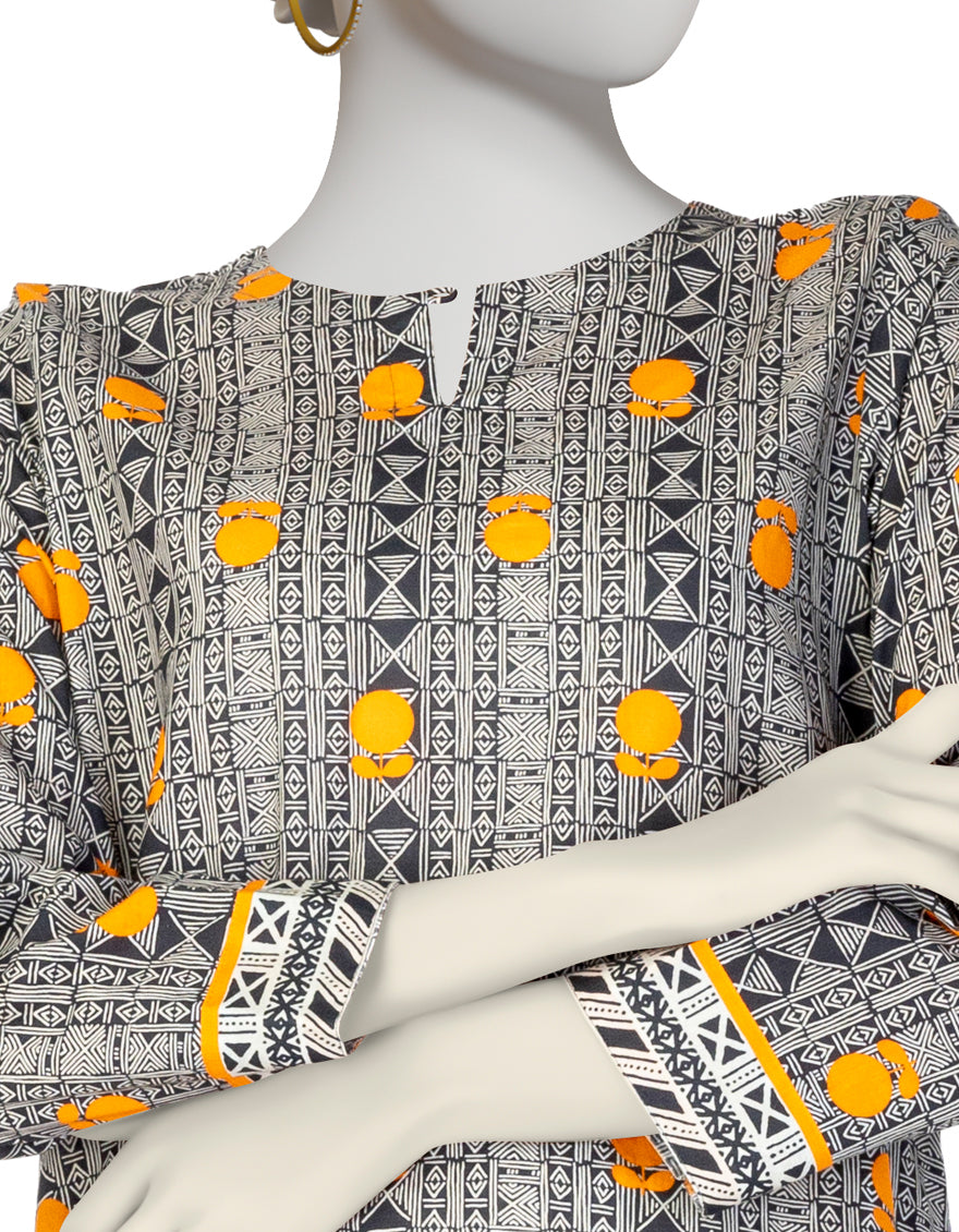 BLACK PRINTED LAWN KURTA