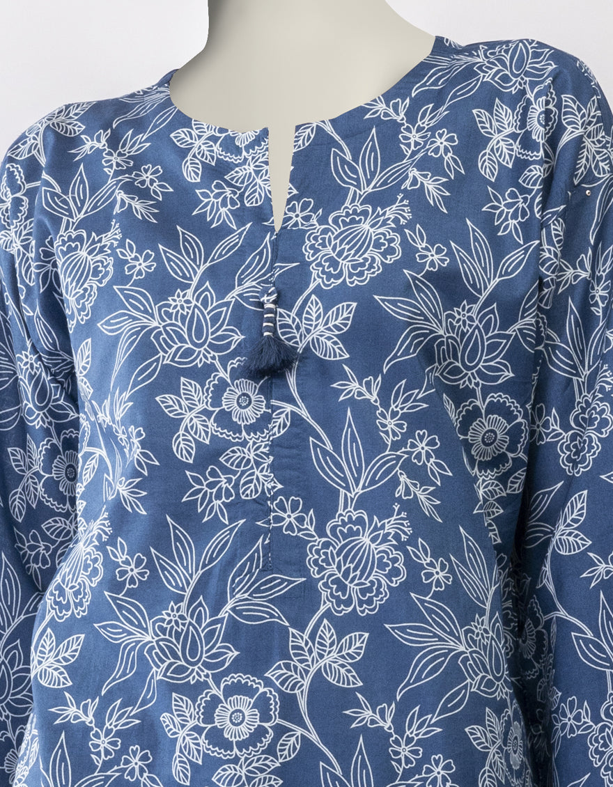 BLUE LAWN PRINTED KURTA