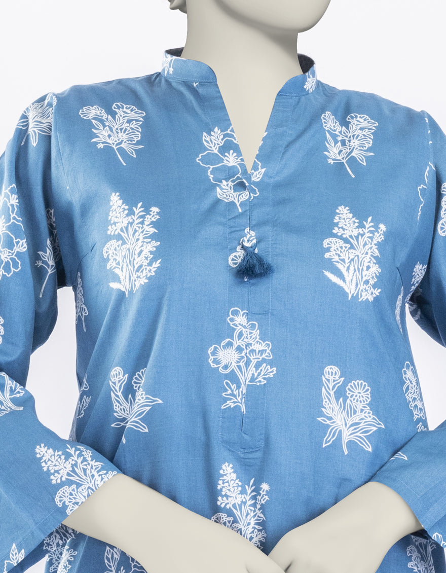 BLUE LAWN PRINTED KURTA