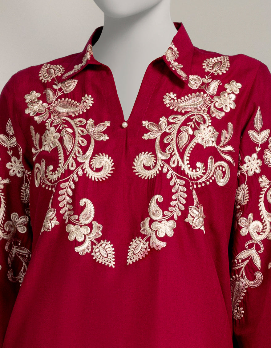PINK DOBBY EMBROIDERED KURTA