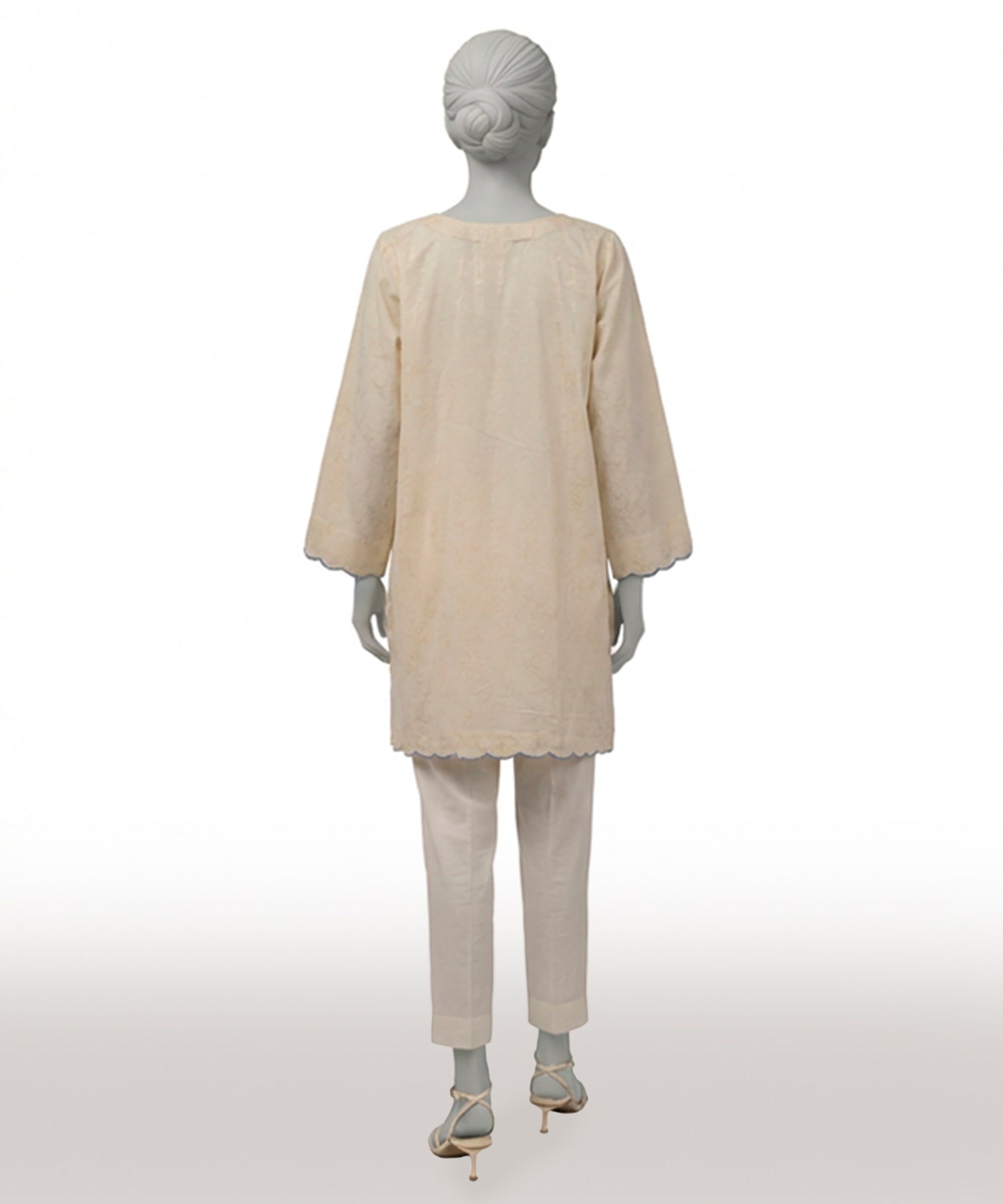 OFF WHITE DOBBY EMBROIDERED KURTA