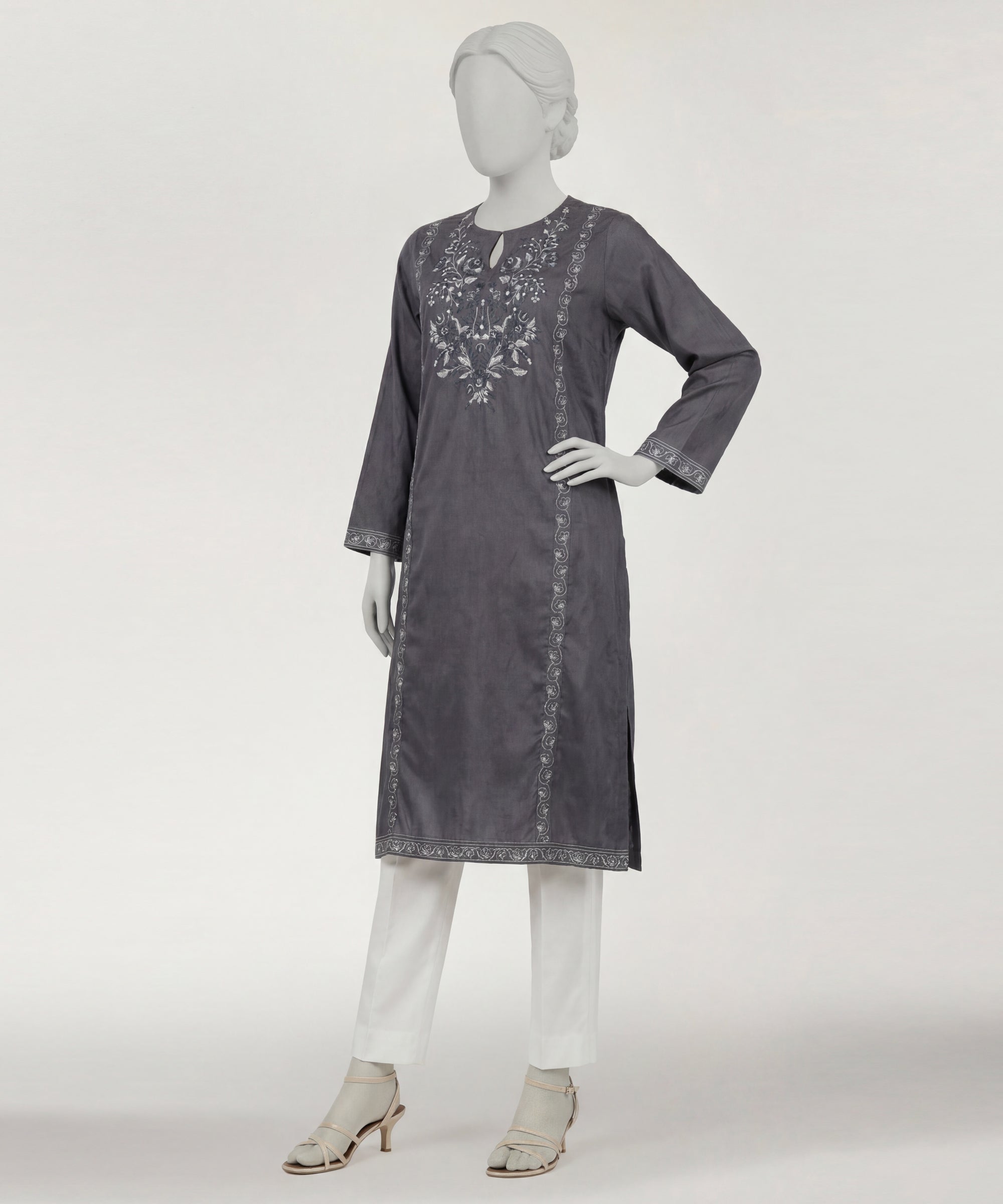 GREY DOBBY EMBROIDERED KURTA