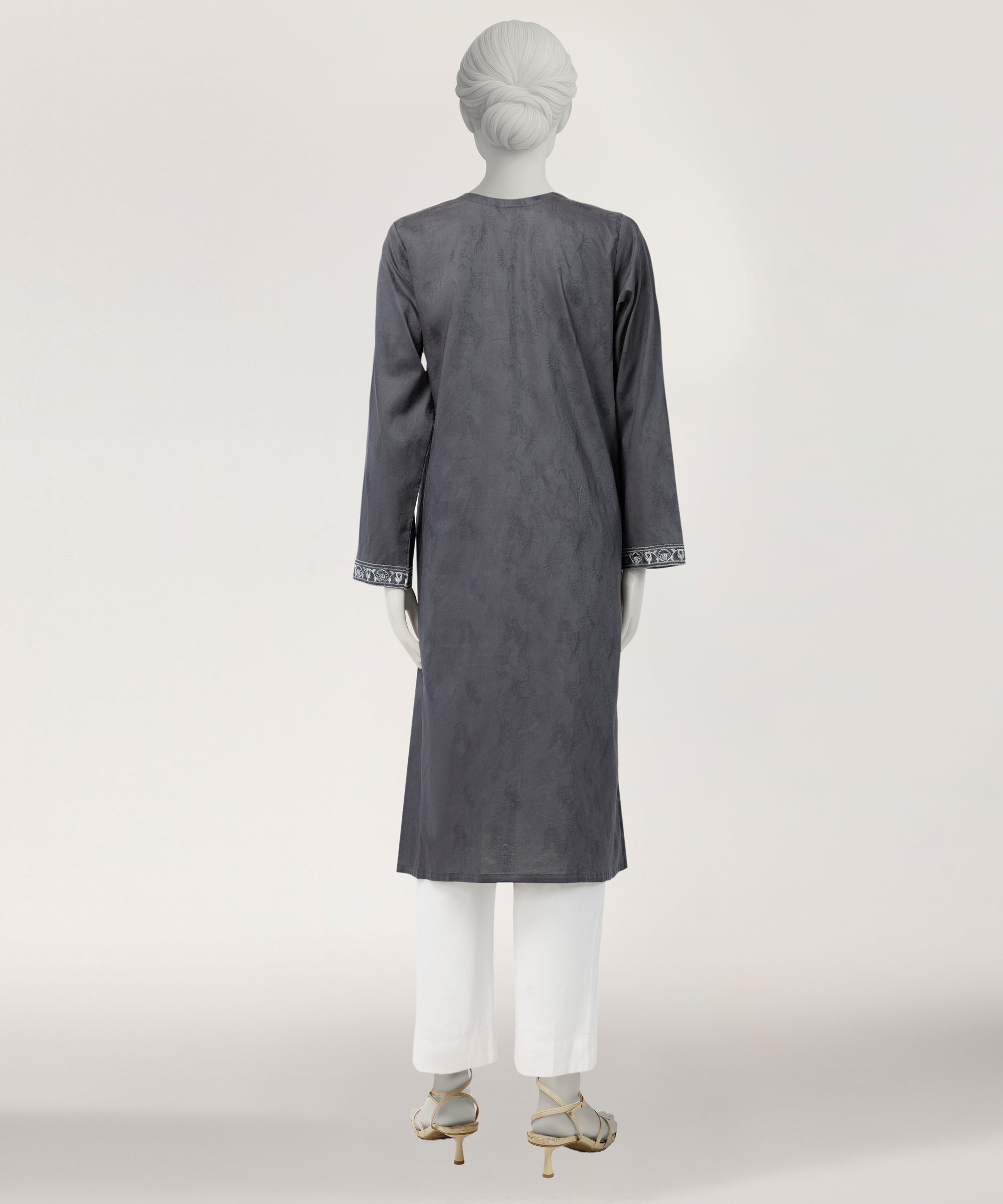 GREY DOBBY EMBROIDERED KURTA