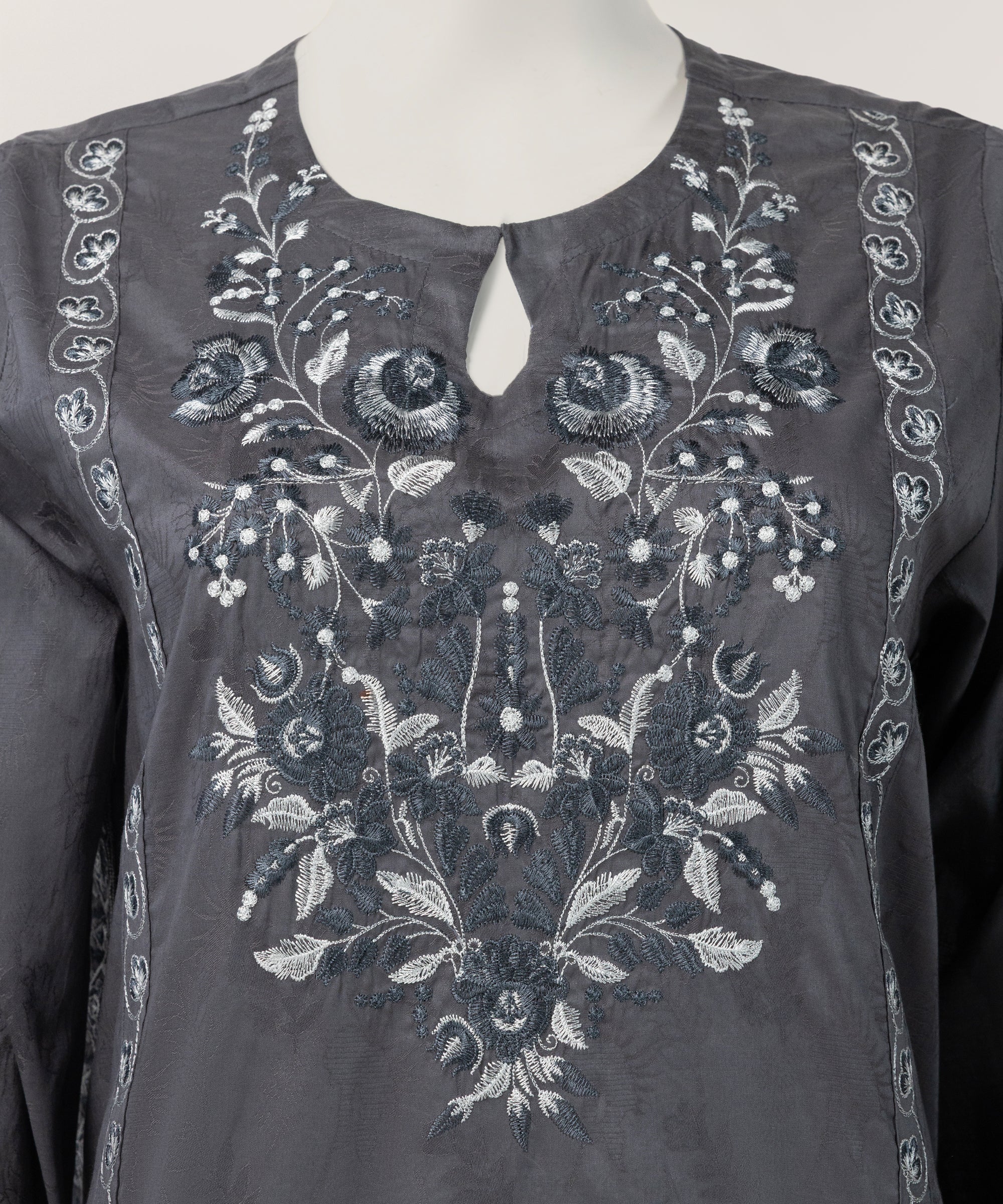 GREY DOBBY EMBROIDERED KURTA