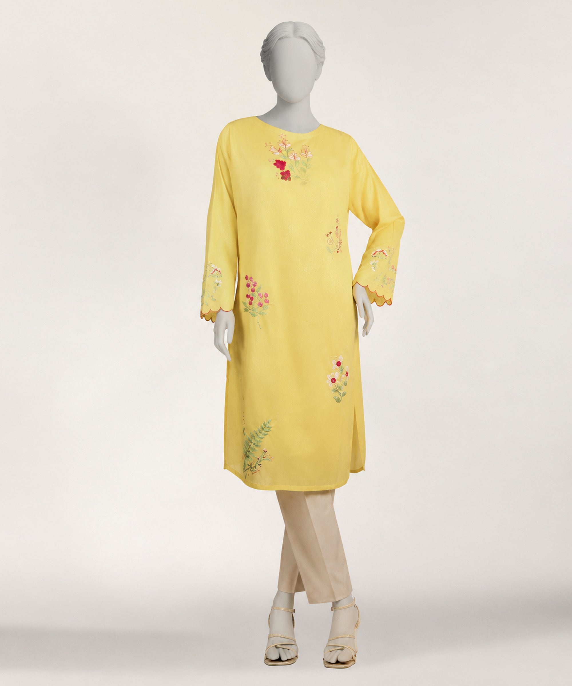 YELLOW LAWN EMBROIDERED KURTA