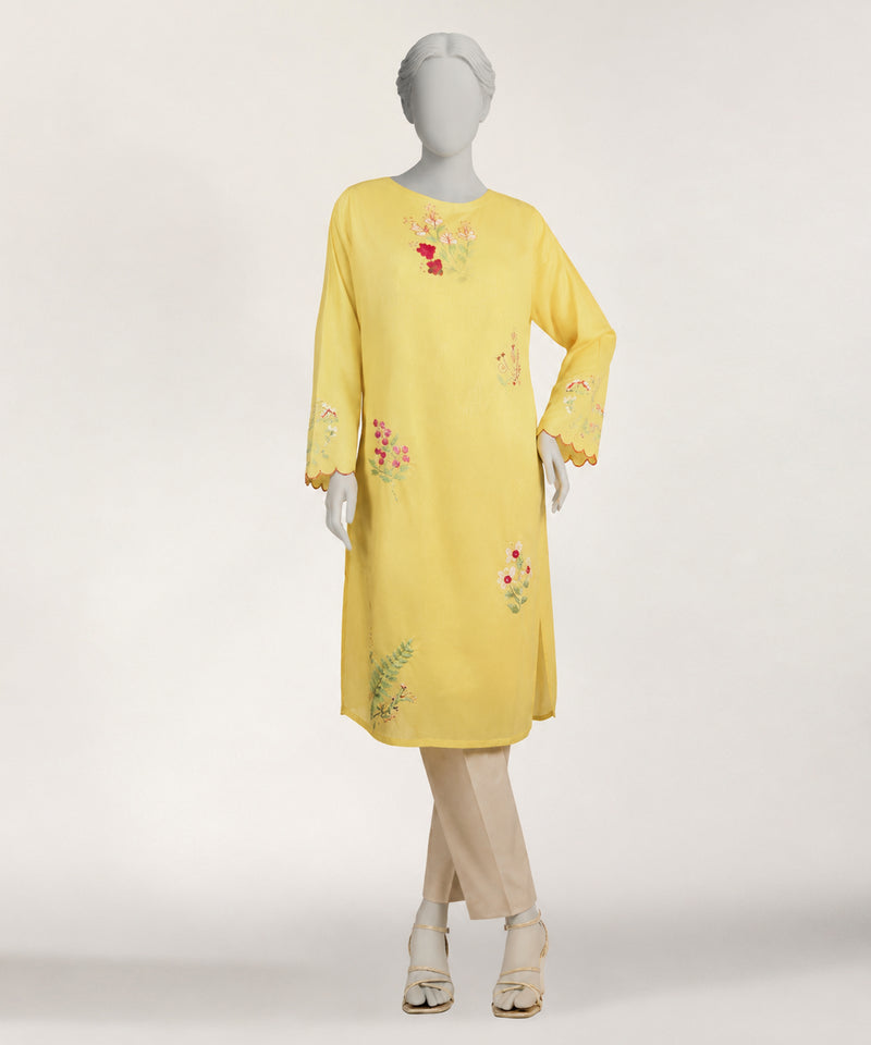 YELLOW LAWN EMBROIDERED KURTA