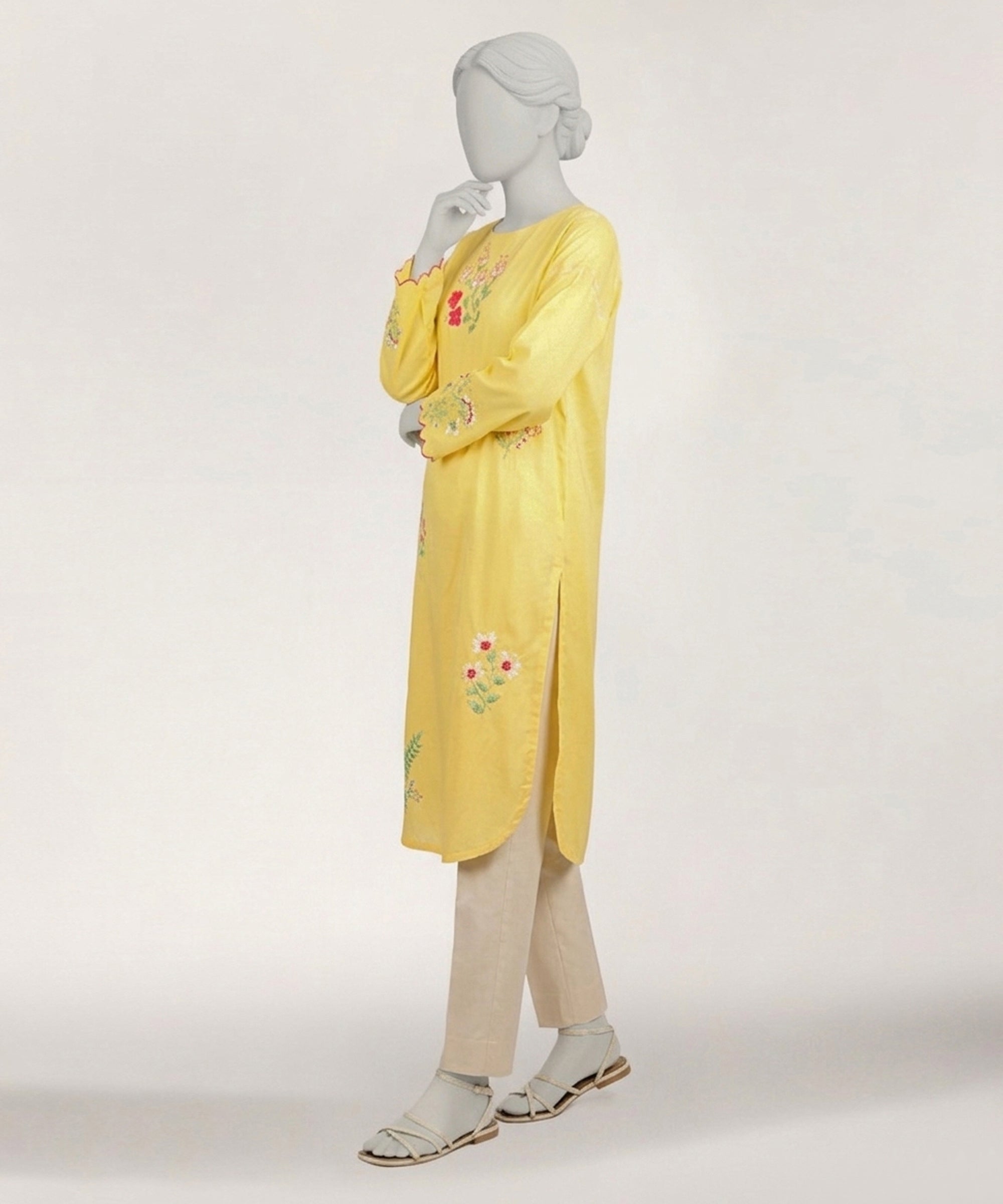 YELLOW LAWN EMBROIDERED KURTA