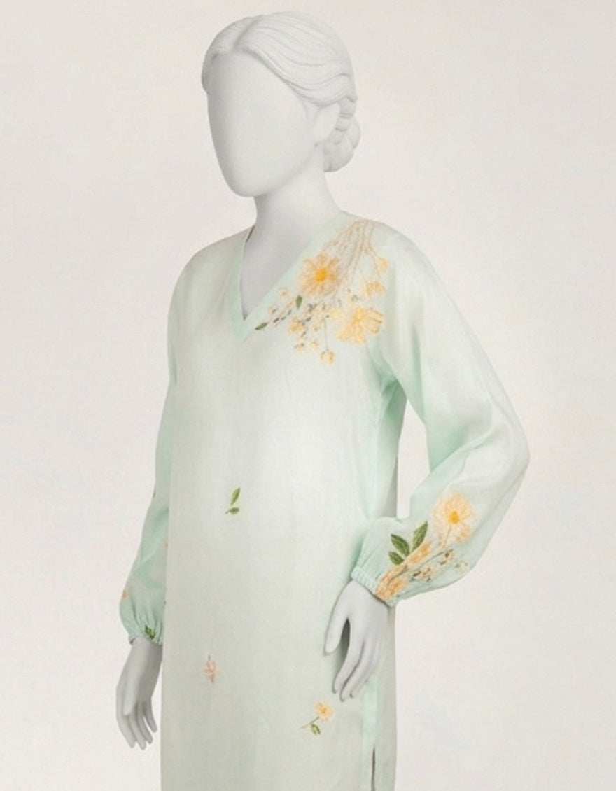 SEA GREEN LAWN EMBROIDERED KURTA
