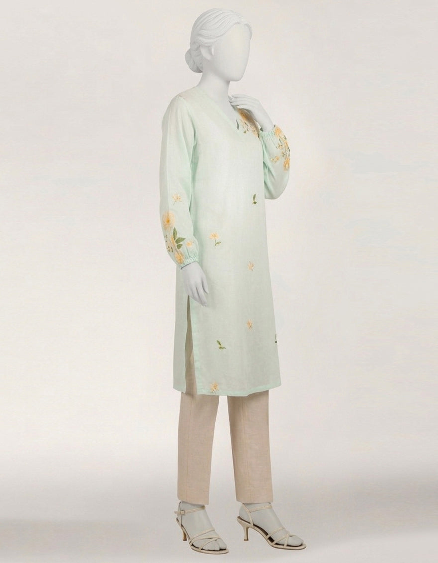 SEA GREEN LAWN EMBROIDERED KURTA