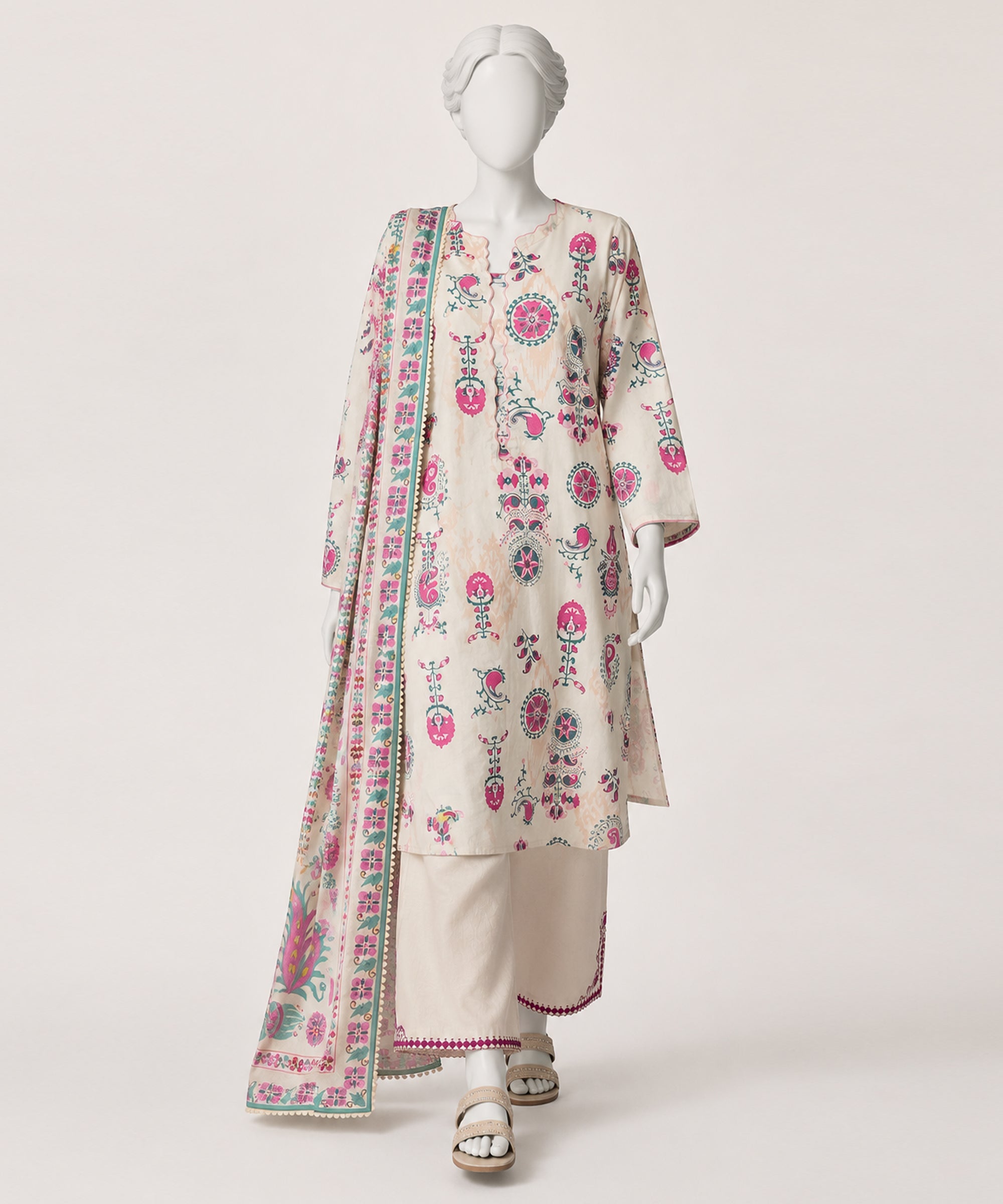 Beige Lawn Printed Kurta