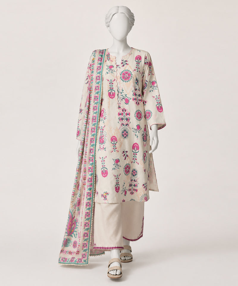 Beige Lawn Printed Kurta