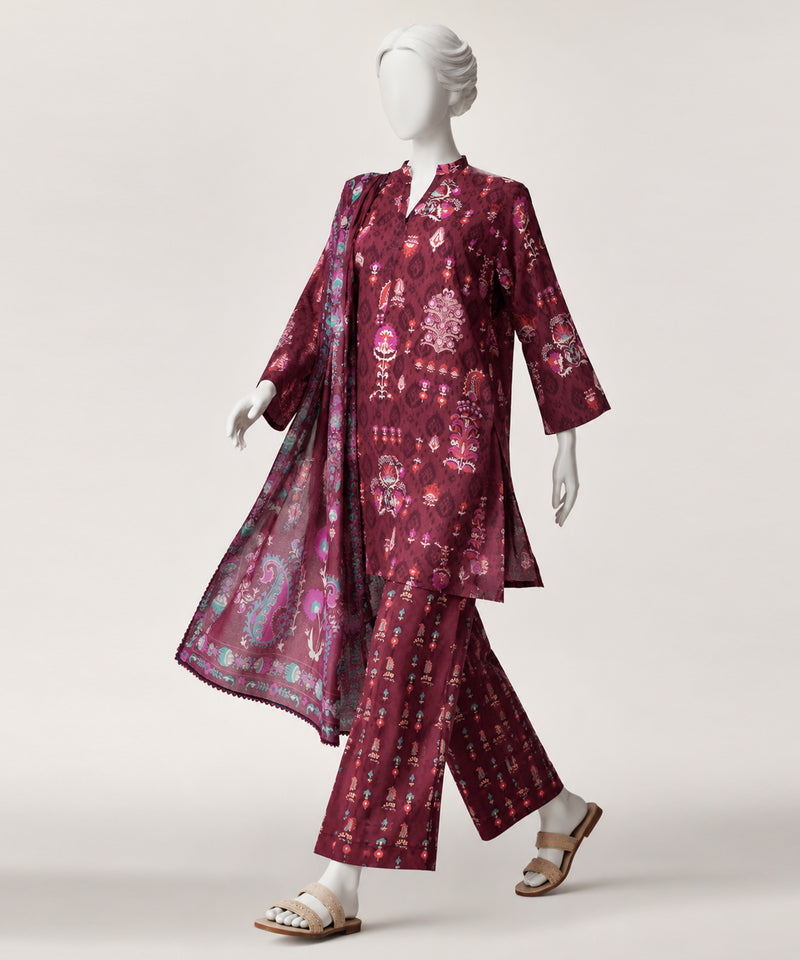 Magenta Lawn Printed Kurta