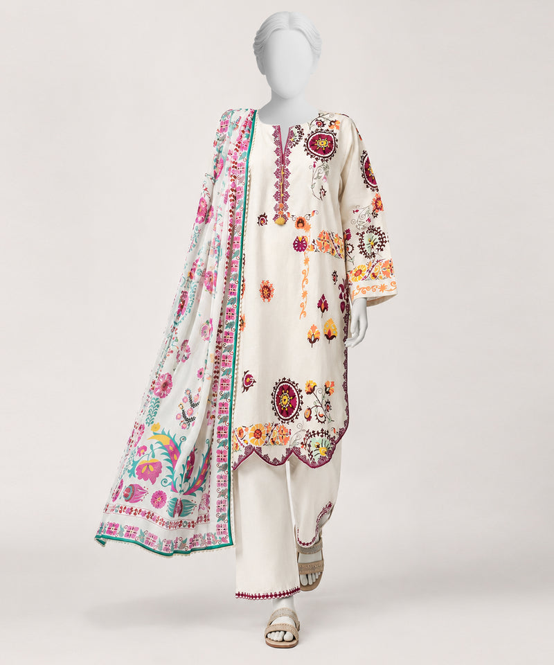 Beige Lawn Embroidered Kurta