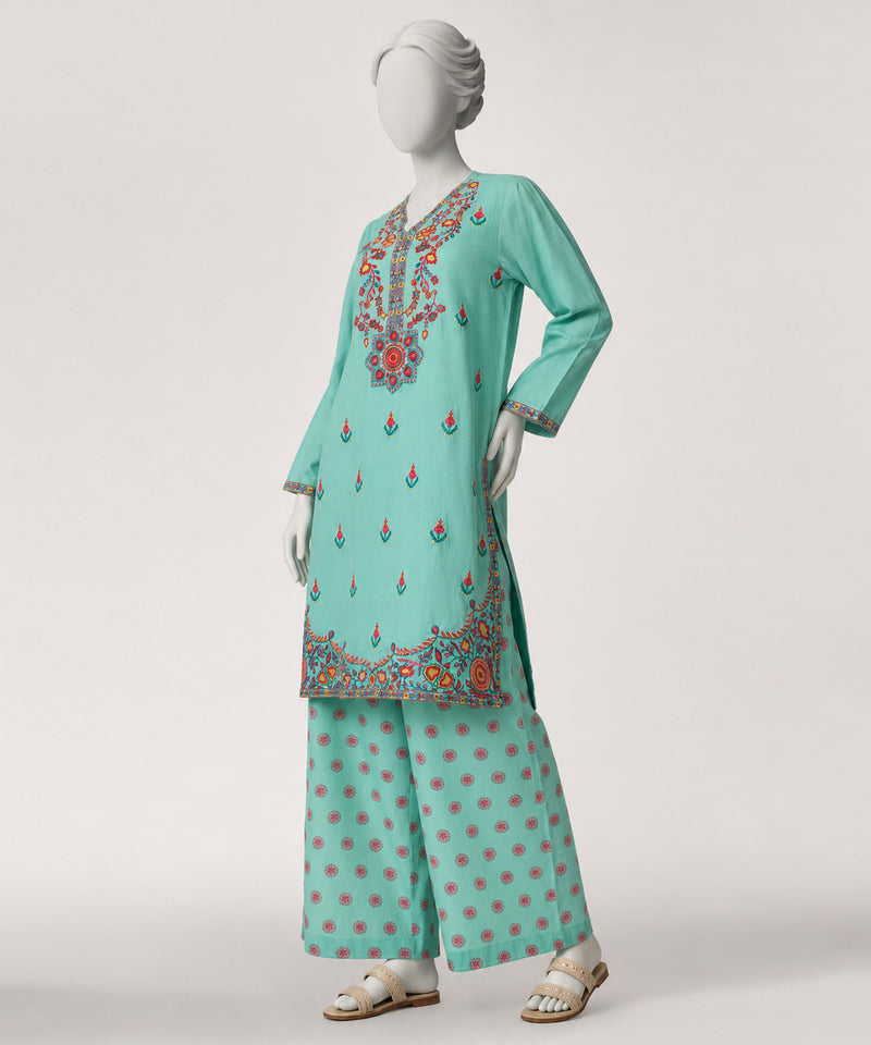 Turquoise Lawn Embroidered Kurta
