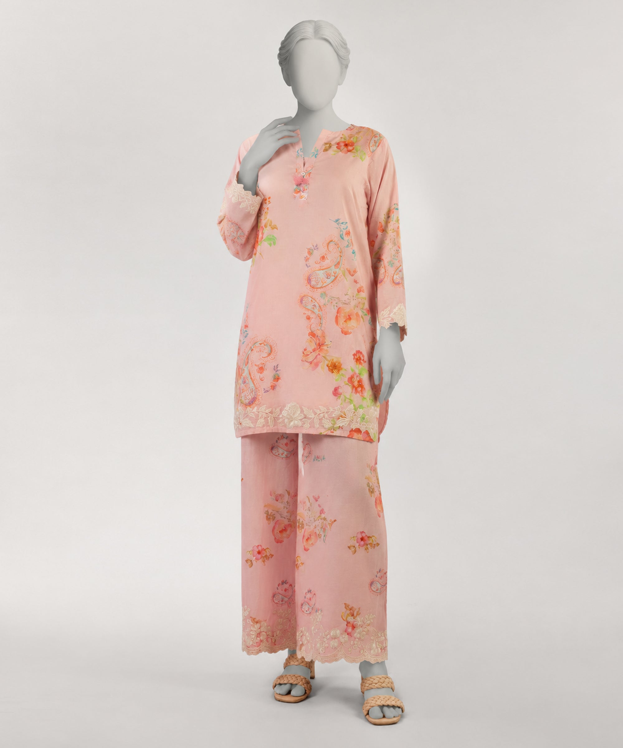 PINK LAWN EMBROIDERED CO-ORD SET