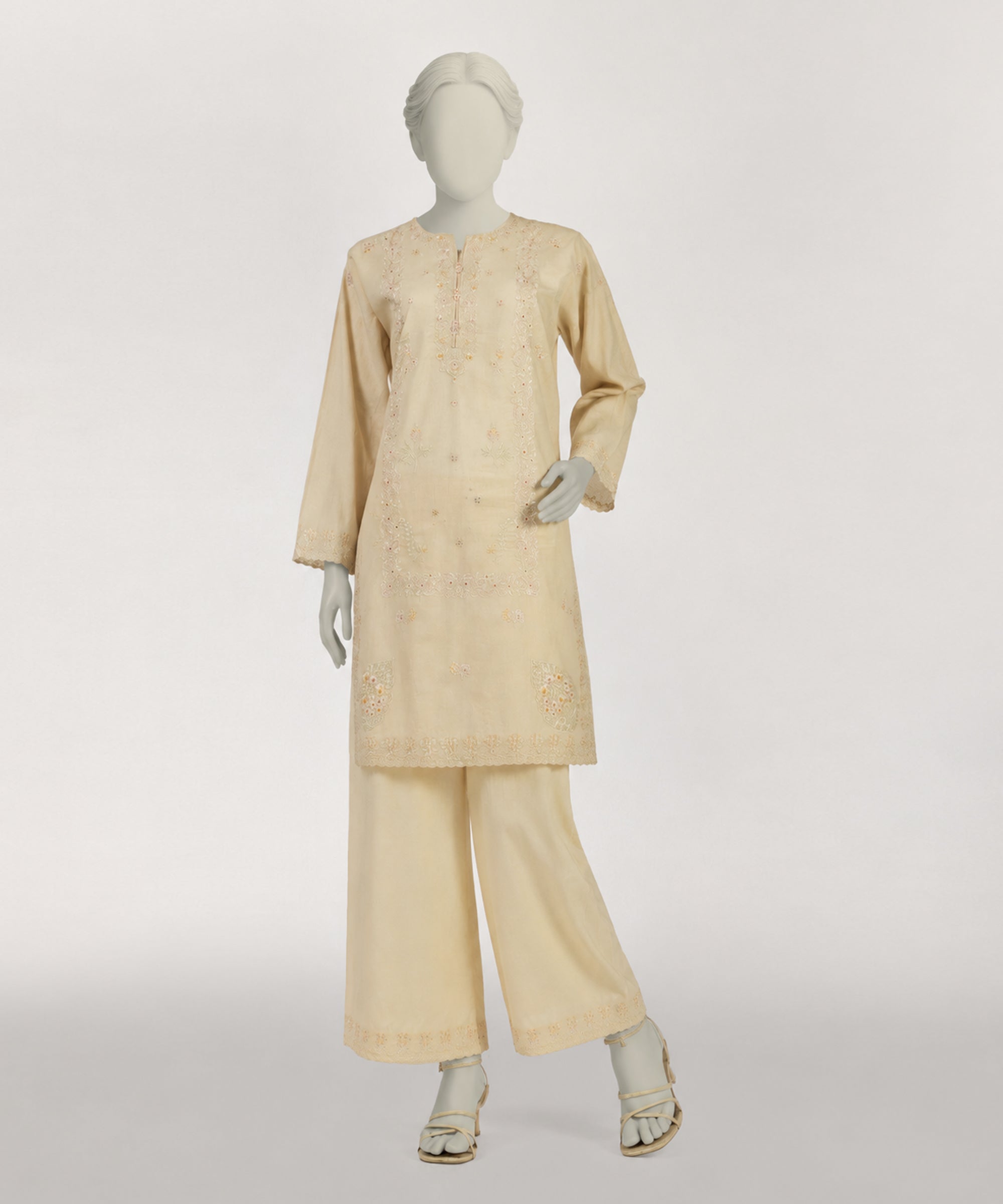 BEIGE LAWN SCHIFFLI CO-ORD SET