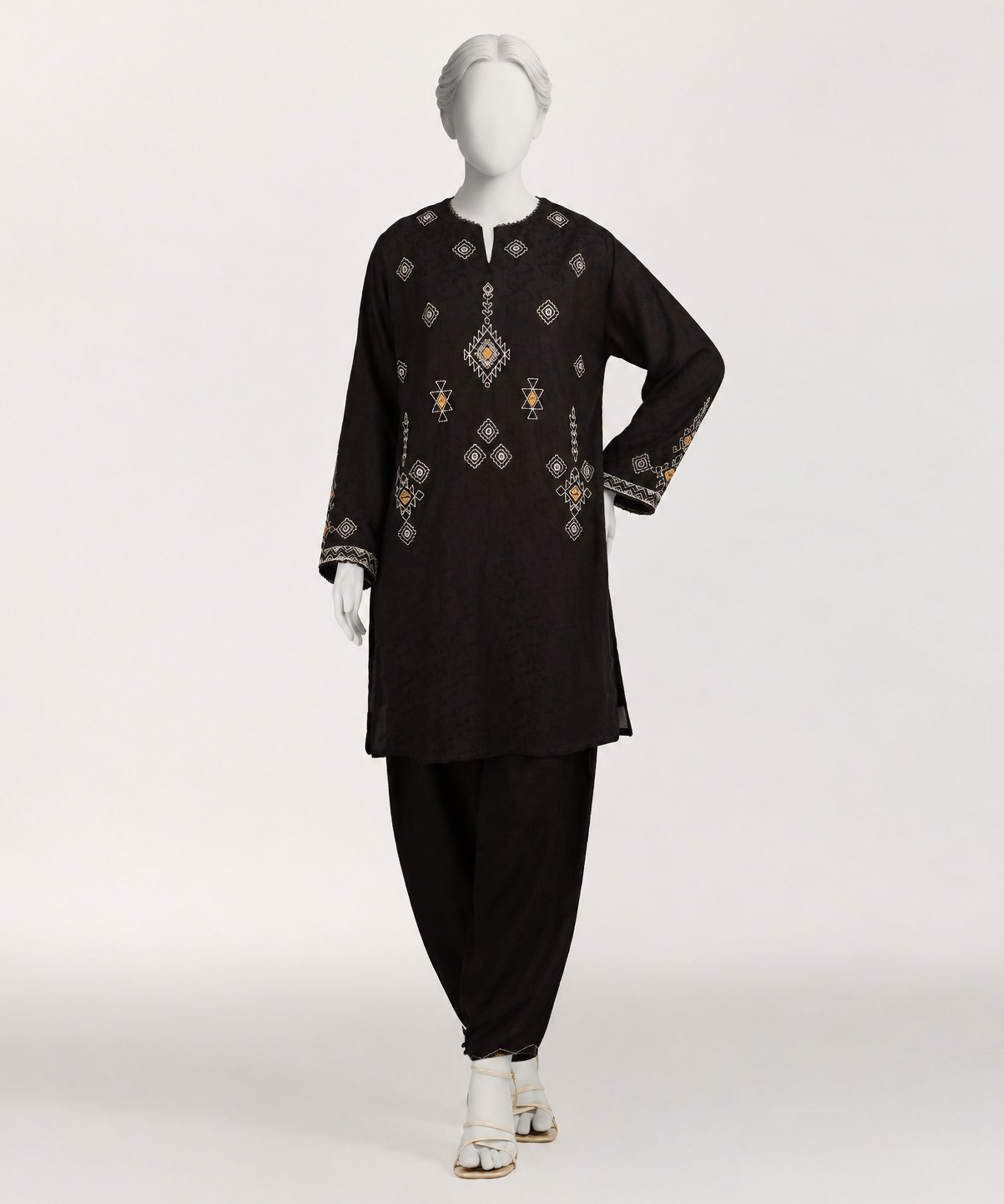 BLACK DOBBY EMBROIDERED CO-ORD SET