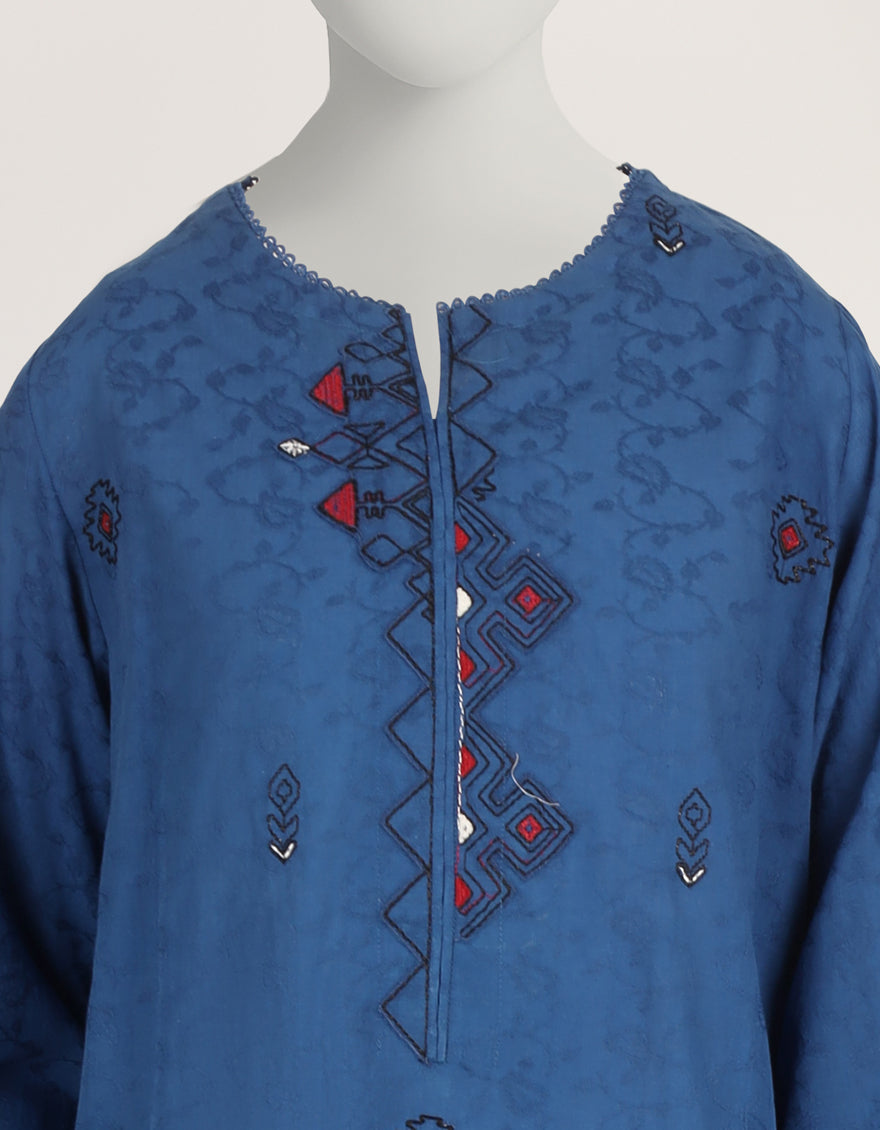BLUE DOBBY EMBROIDERED CO-ORD SET