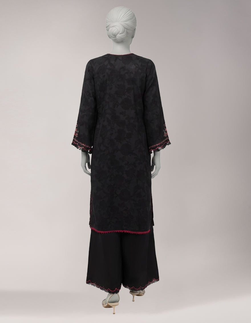 BLACK TEXTURED EMBROIDERED UNSTITCHED 2PC