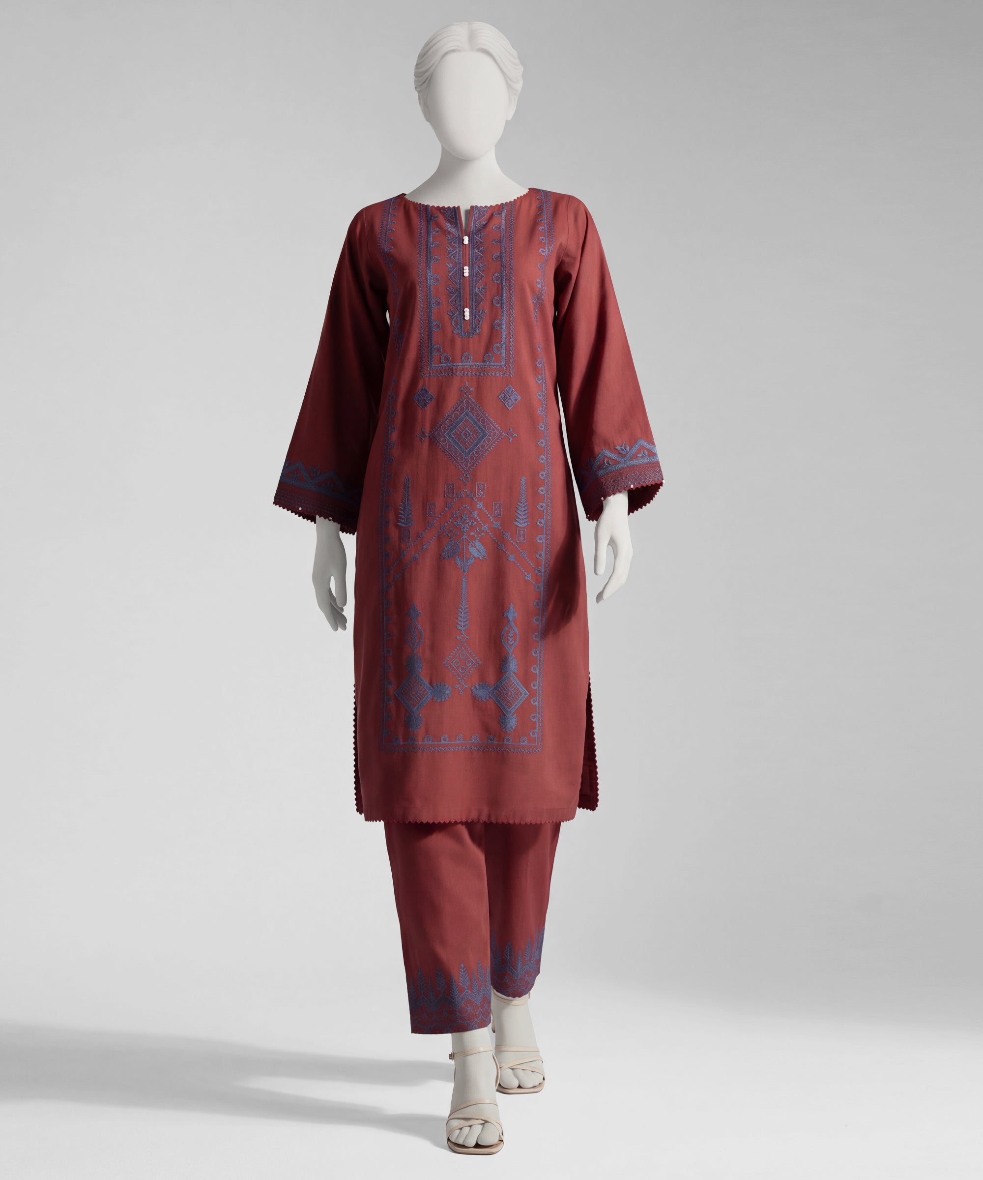Maroon Lawn Embroidered Unstitched 2Pc