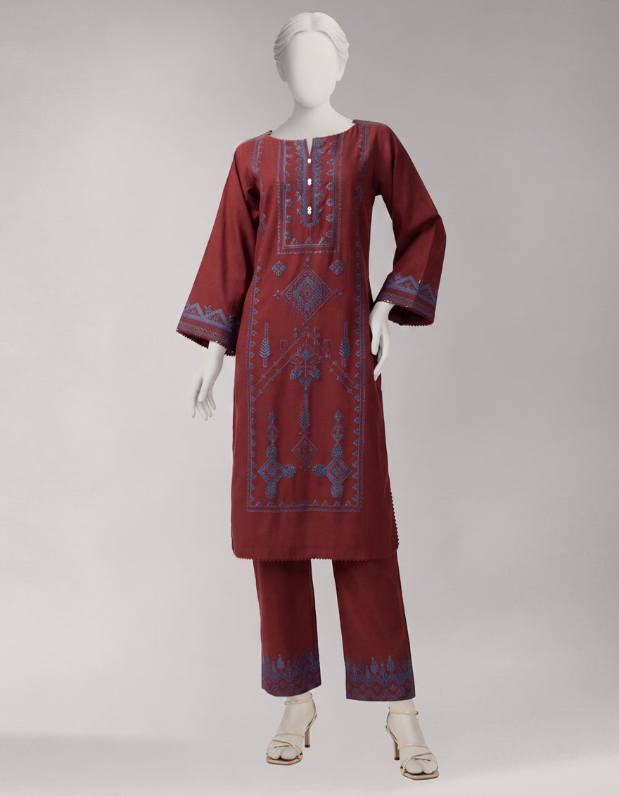 Maroon Lawn Embroidered Unstitched 2Pc