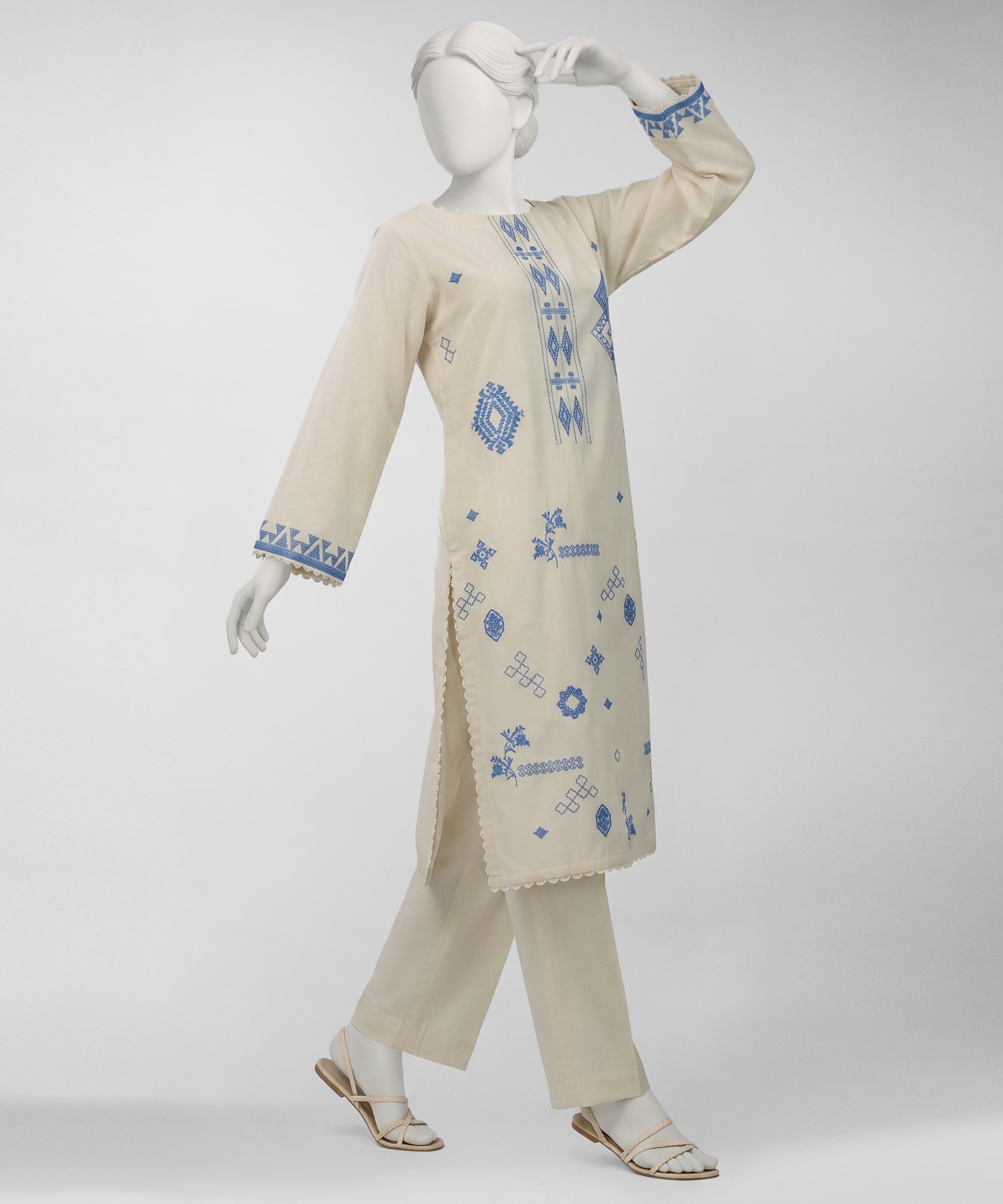 Off White Lawn Embroidered Unstitched 2Pc