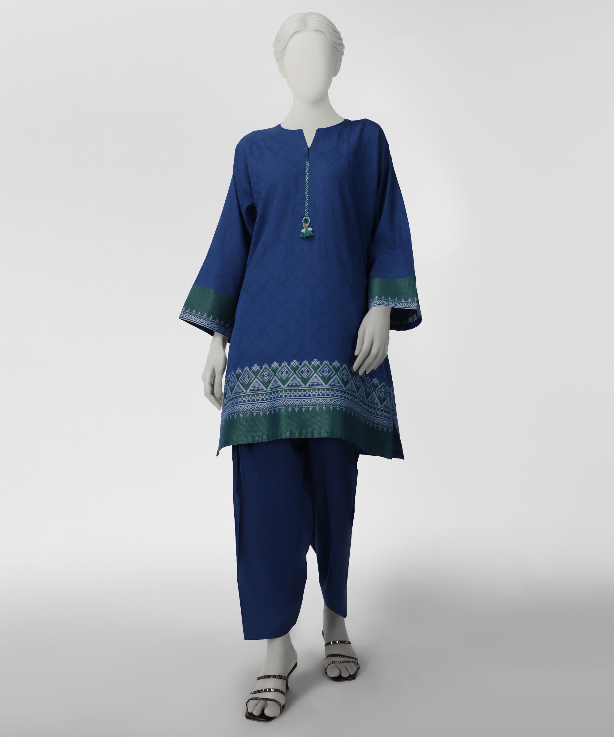 Blue Jacquard Yarn Dyed Co-Ord Set