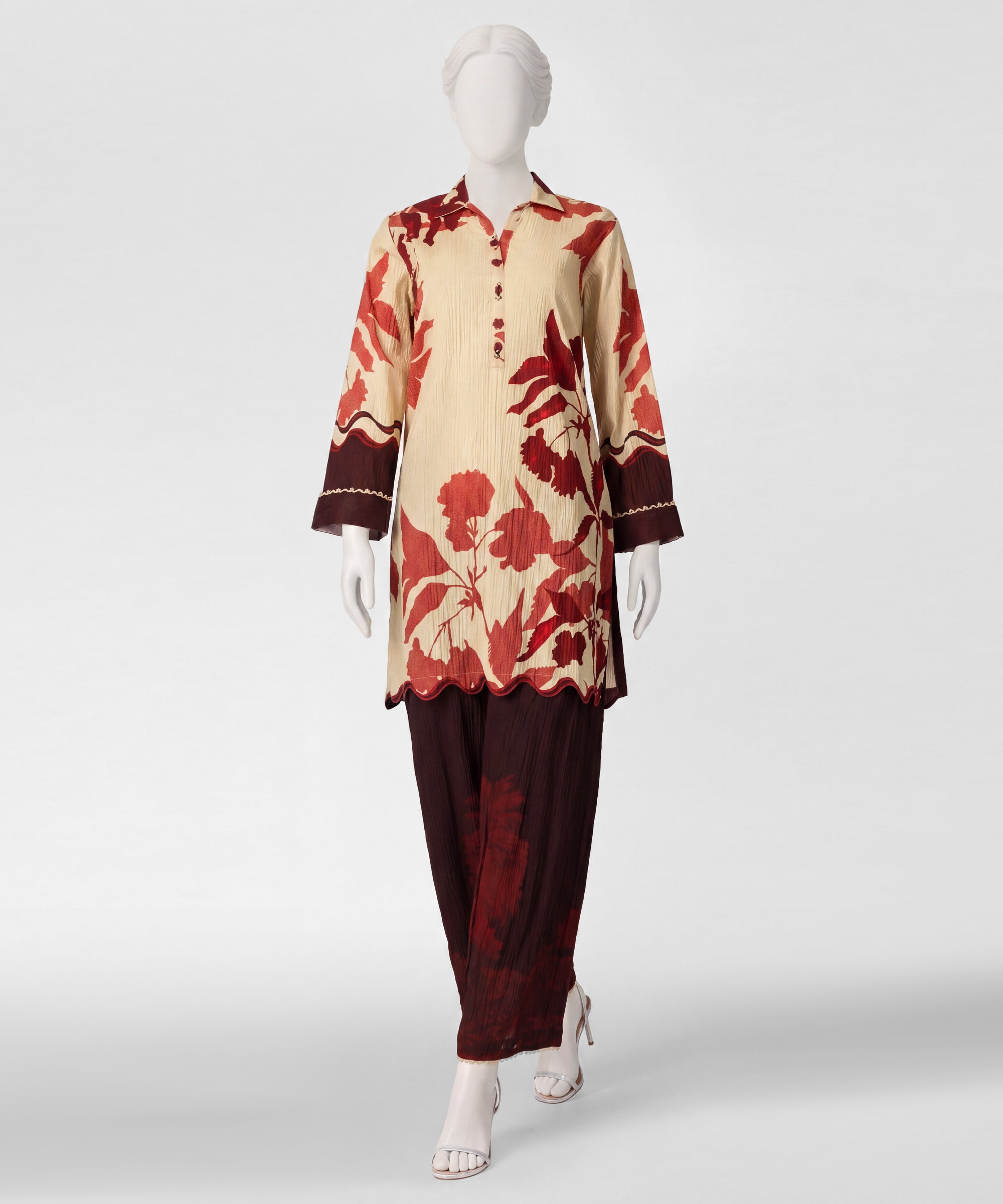 Cream Seersucker Digital Printed Co-Ord Set