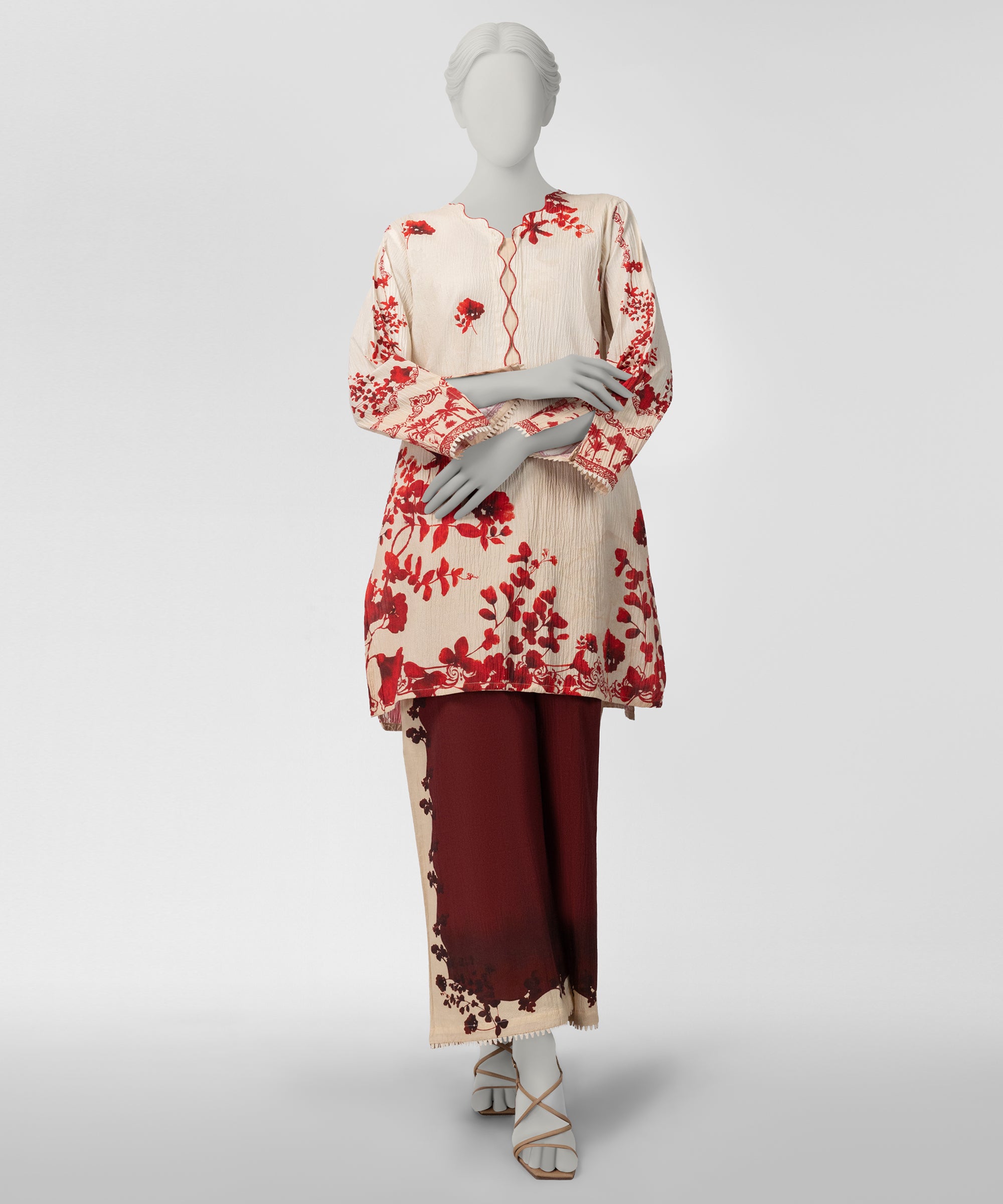 Light Beige Digital Printed Seersucker Co-Ord Set