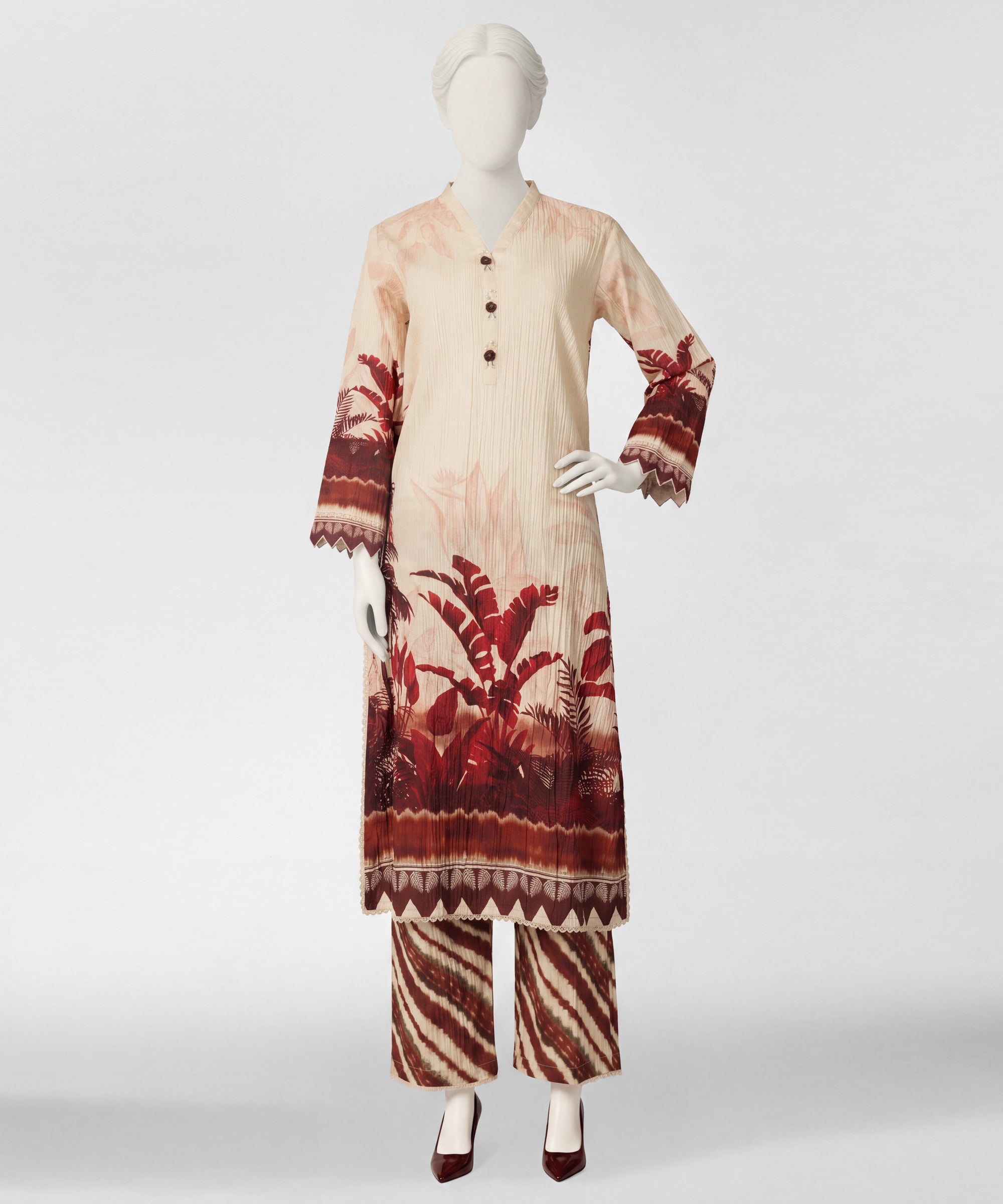 Cream Seersucker Digital Printed Co-Ord Set