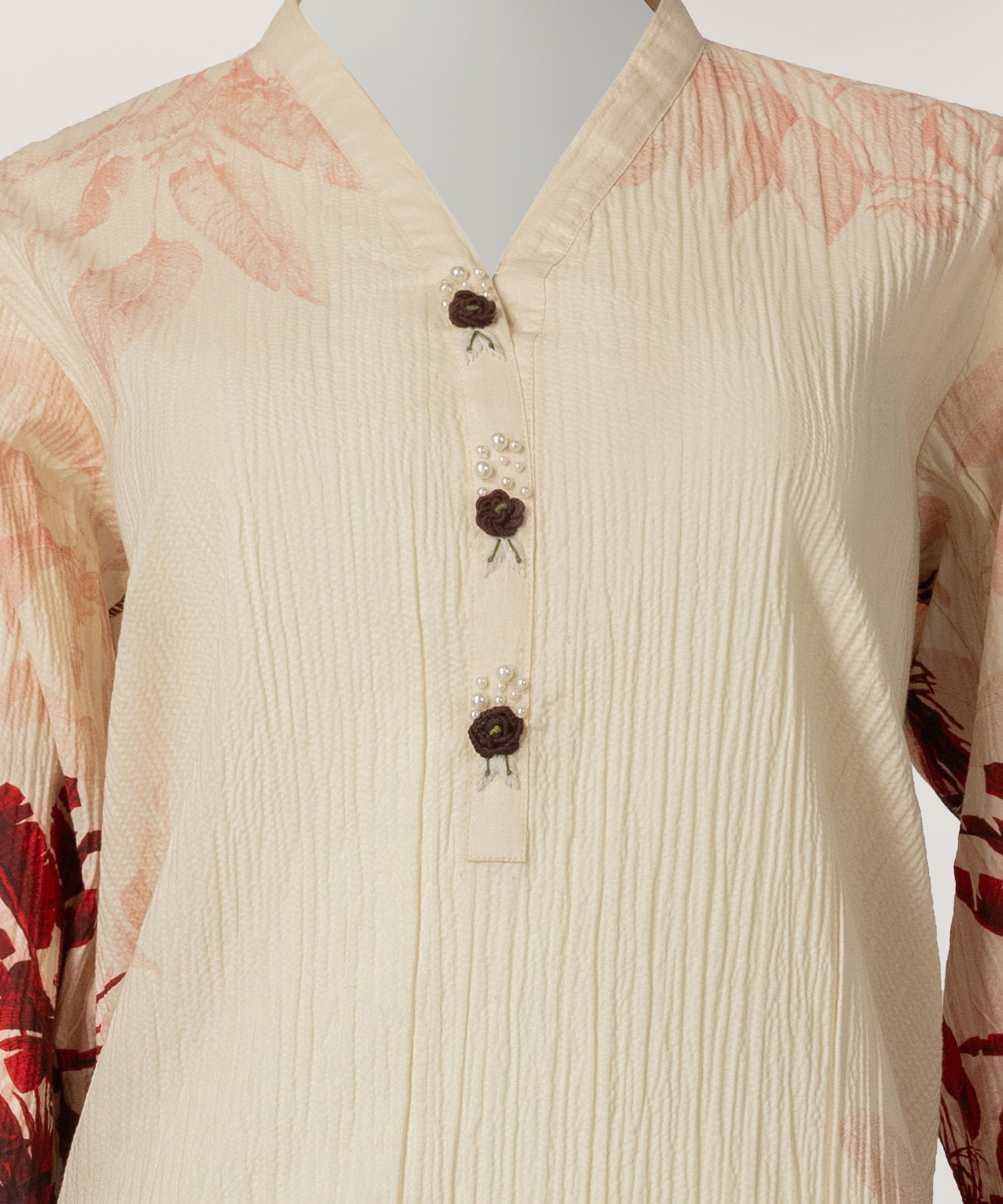 Cream Seersucker Digital Printed Co-Ord Set