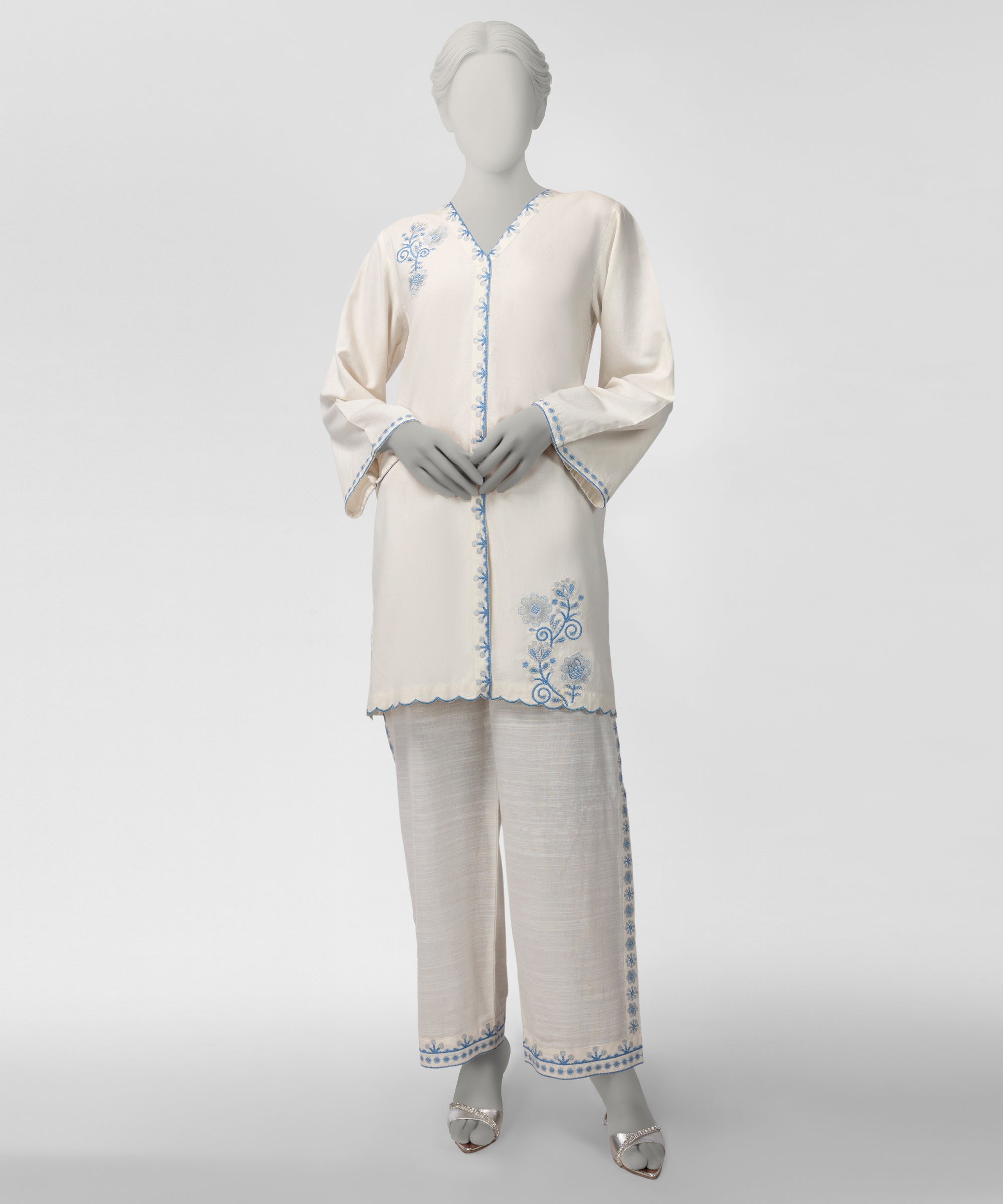 White Embroidered Linen Co-Ord Set