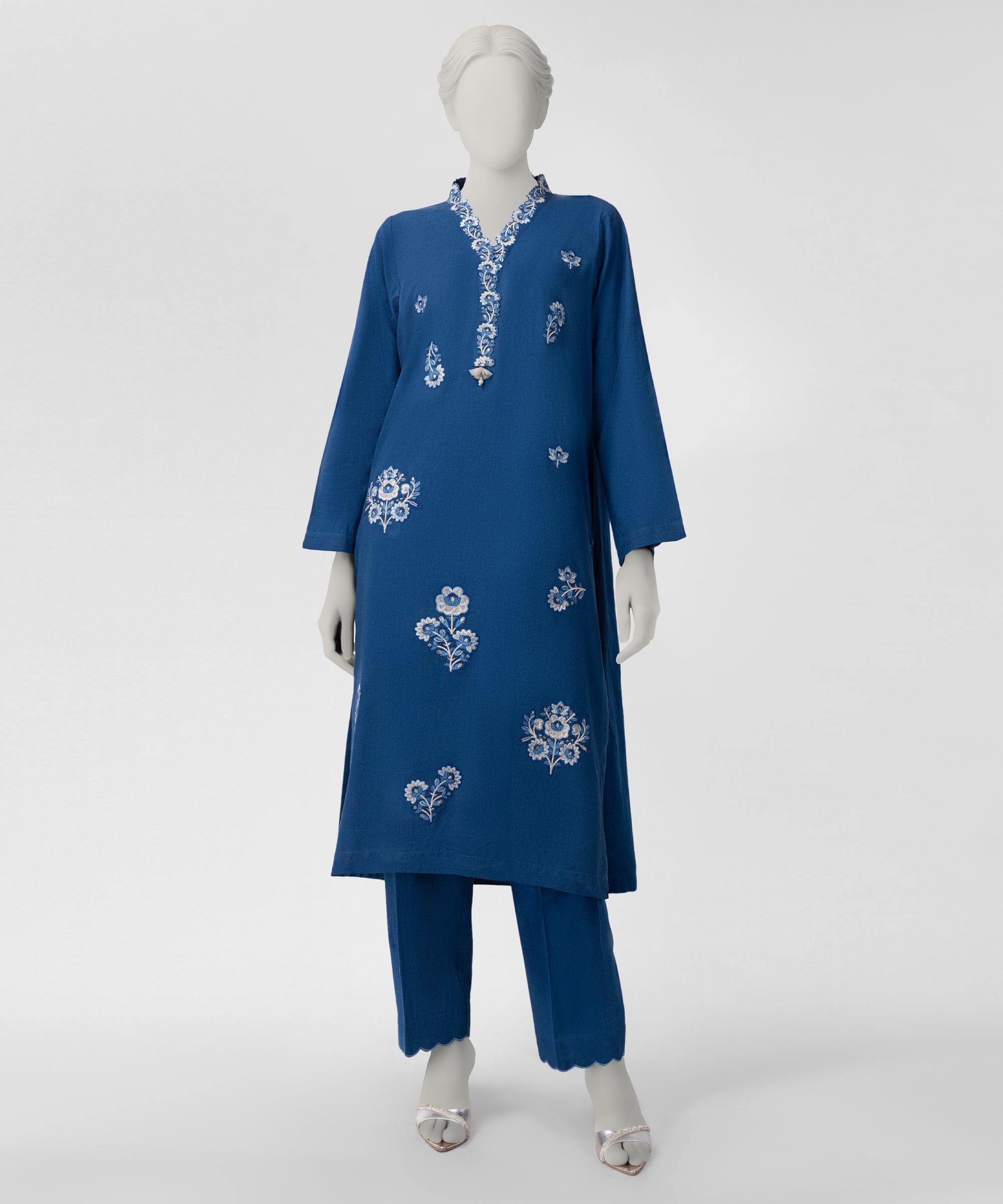 Blue Embroidered Linen Co-Ord Set