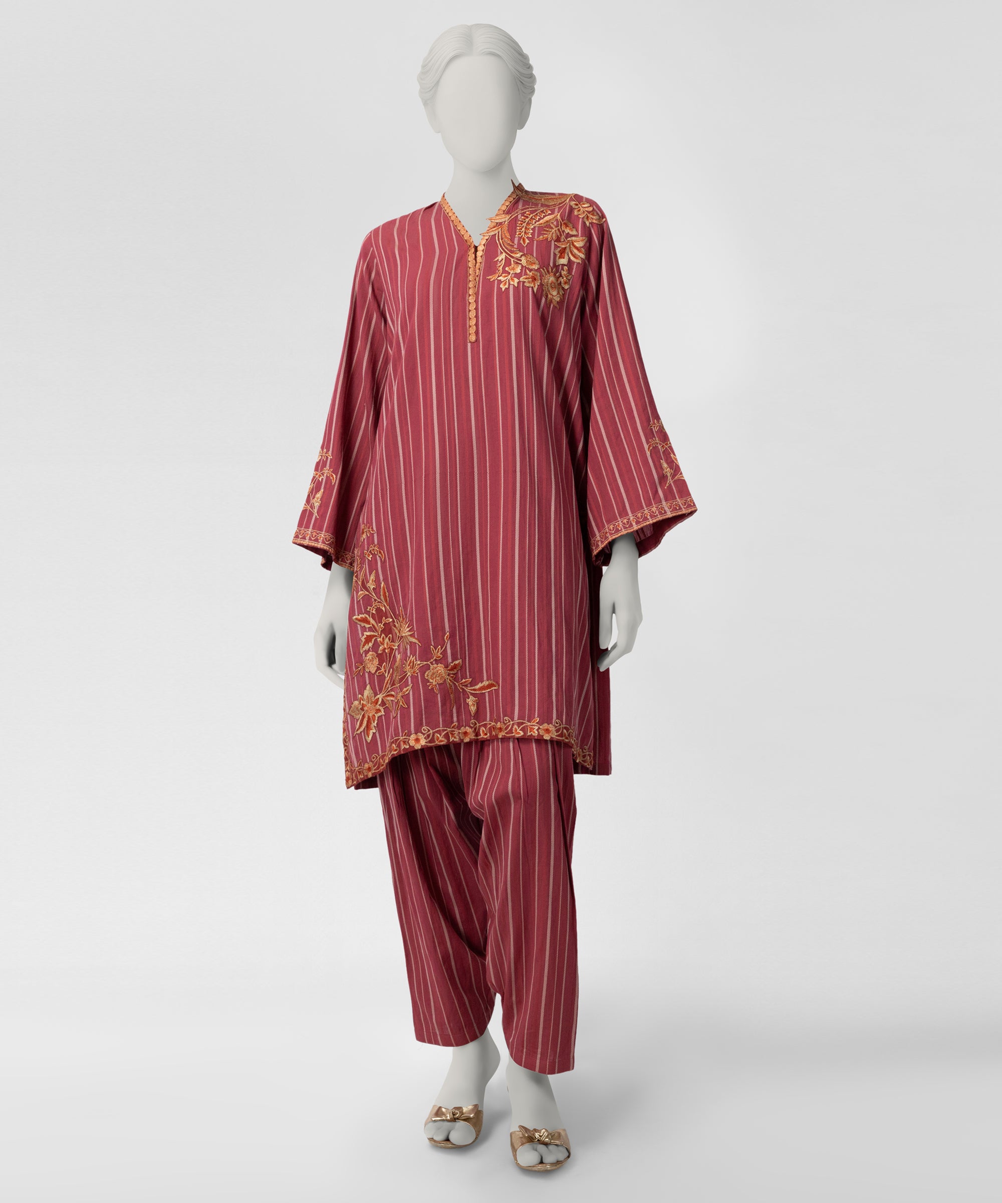 Pink Embroidered Jacquard Co-Ord Set
