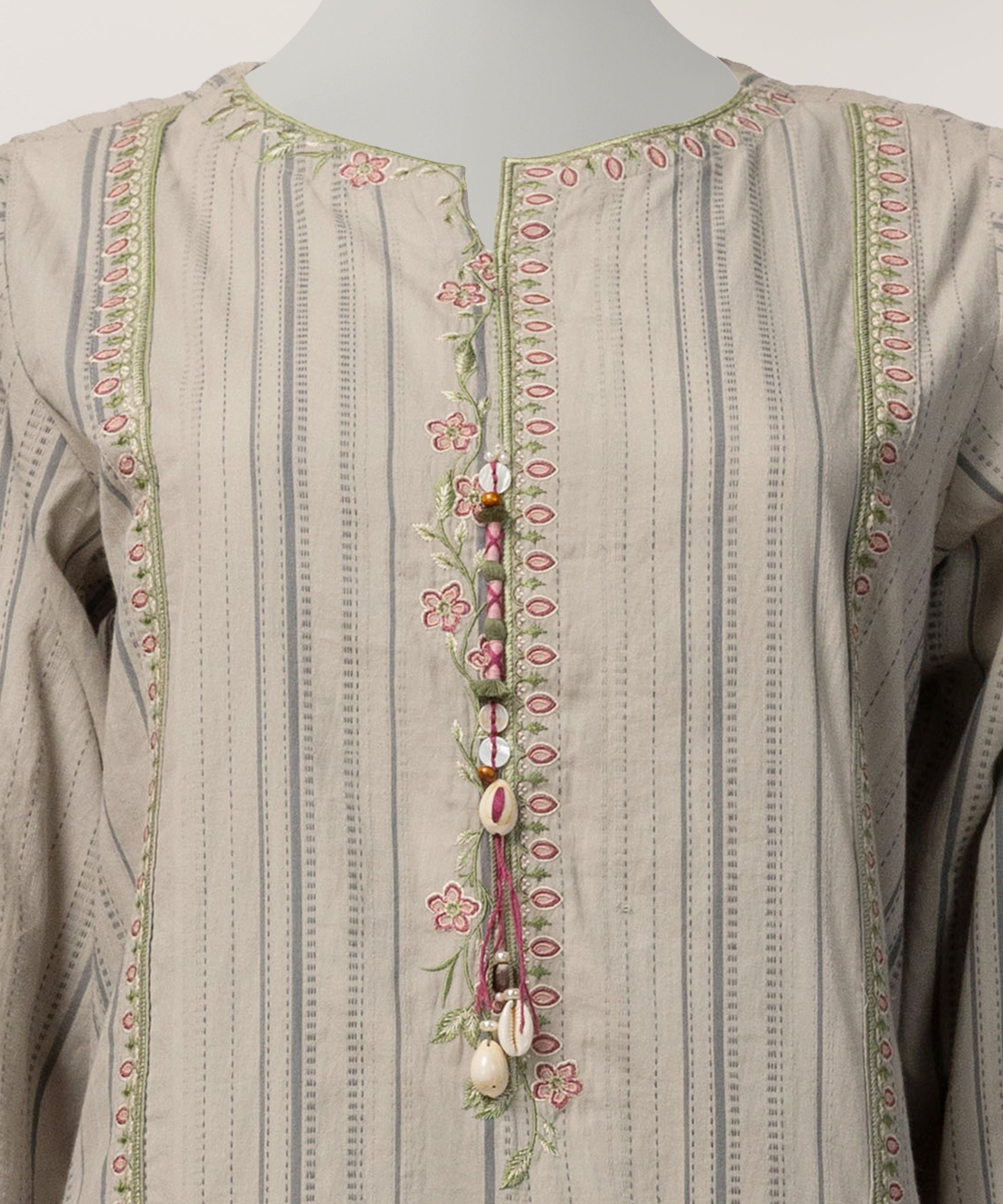 Grey Embroidered Jacquard Co-Ord Set