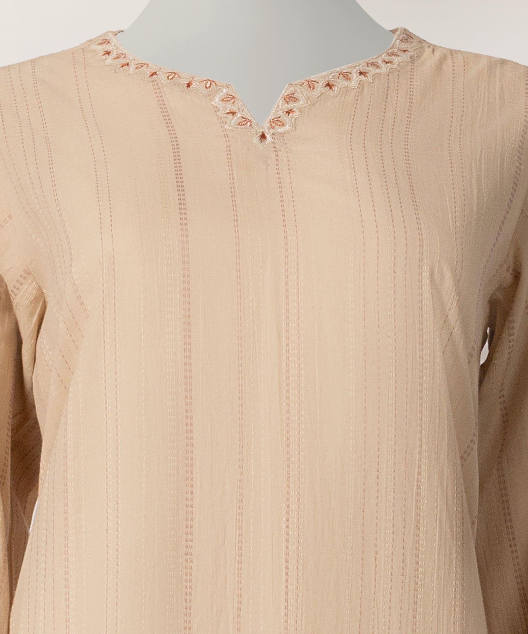 Beige Embroidered Jacquard Co-Ord Set